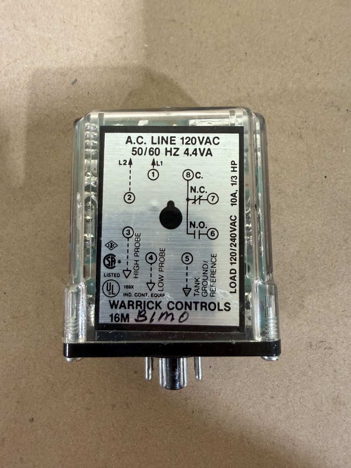 Warrick Controls Gems 16MB1M0 Direct 10KΩ 120V Coil Control Relay, New