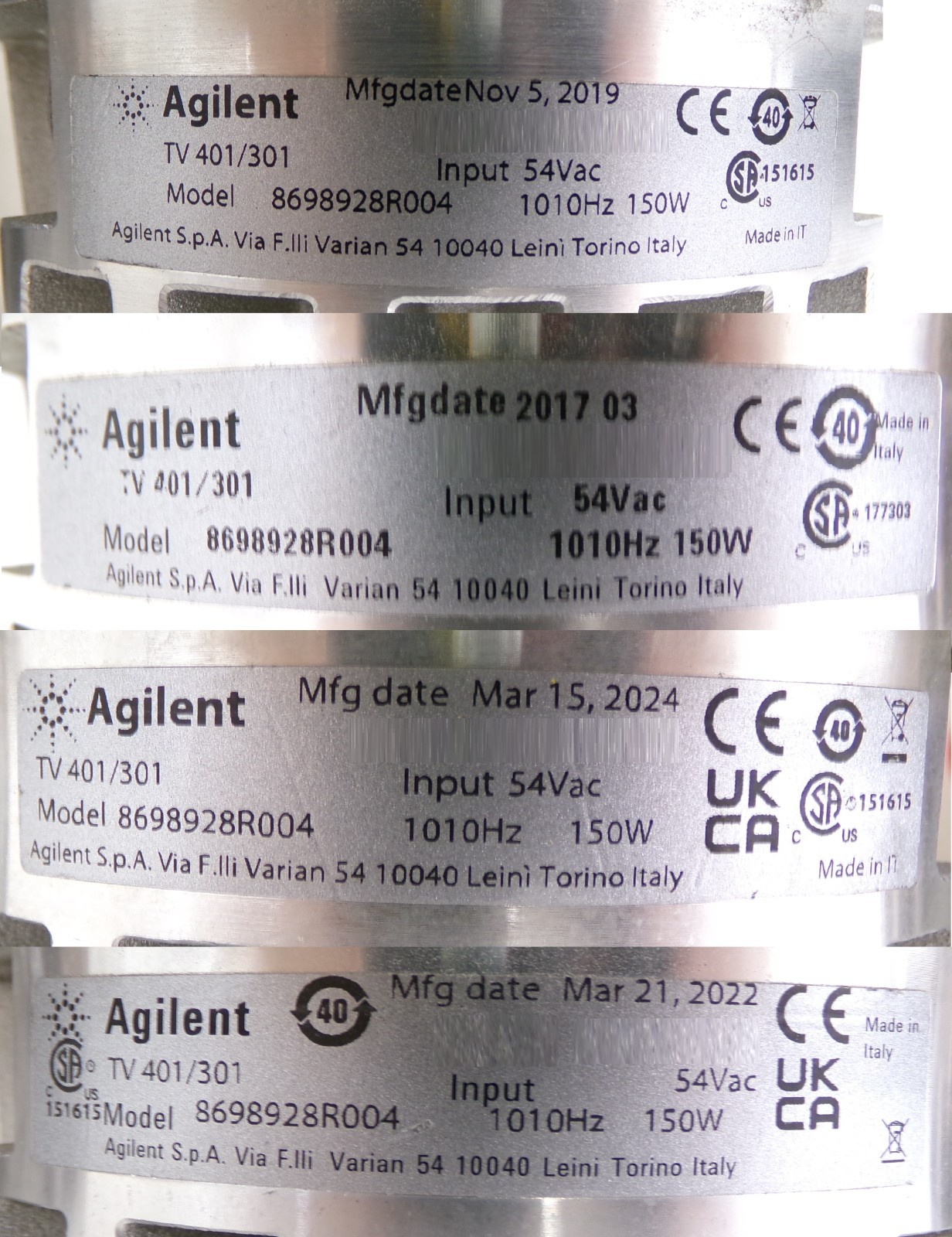 Agilent 8698928R004 Turbomolecular Pump Turbo TV-401/301 Lot of 4 Untested