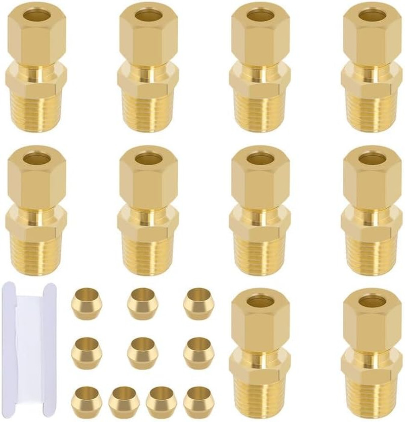 Brass Compression Tube Fitting, 10 PCS 1/4″ OD X 1/4″ NPT Male Compression Union