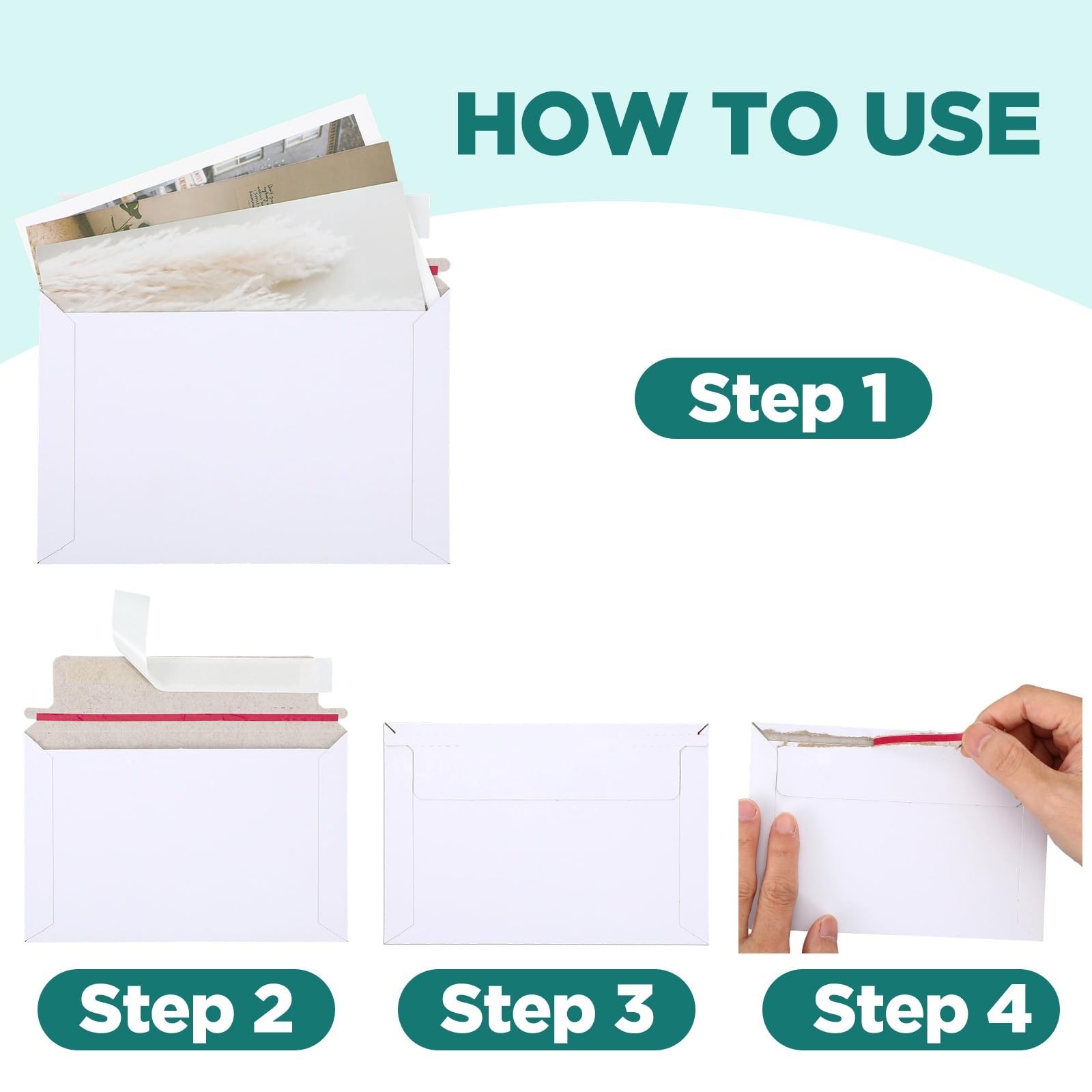 100 Pack 6.5×4.5 Inch Rigid Mailers Self Seal Stay Flat White Cardboard Photo…