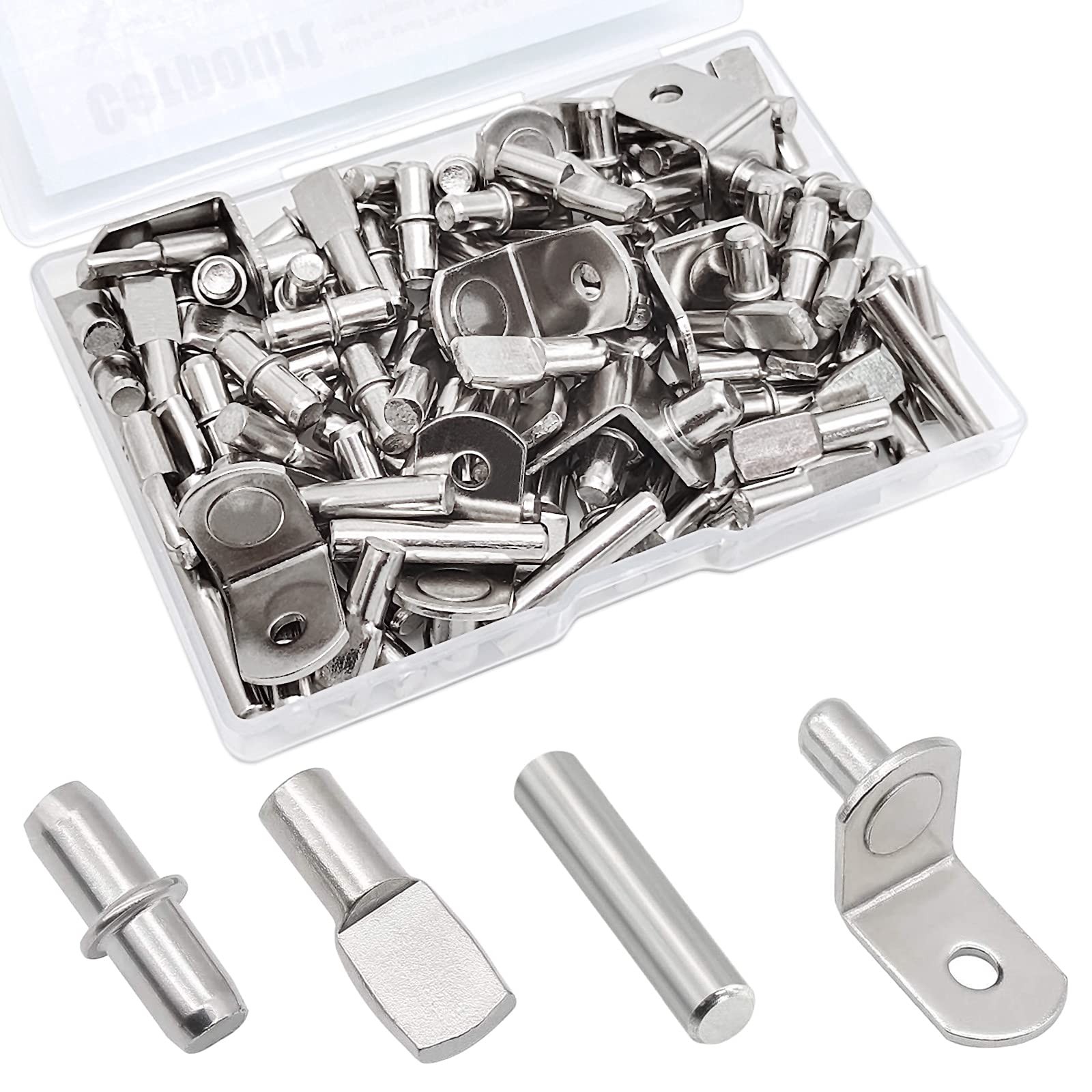 104Pcs Shelf Pins Kit,4 5mm to 6.35mm (1/4 inch) x 7.5mm 25mm, silver
