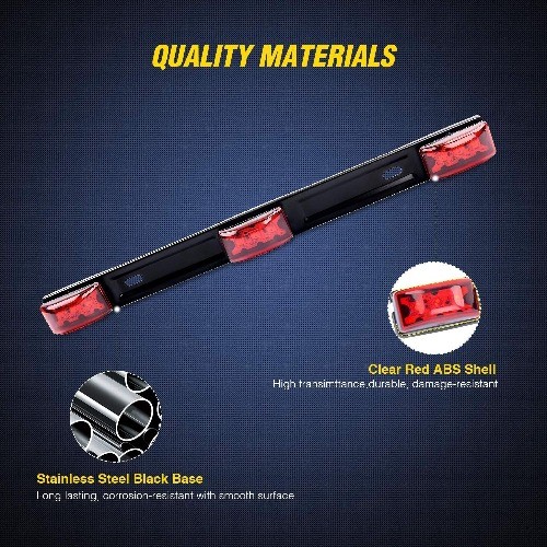 1PC Red 9 LED ID Bar Marker Tail Black Stainless Steel Bracket for Color: Red
