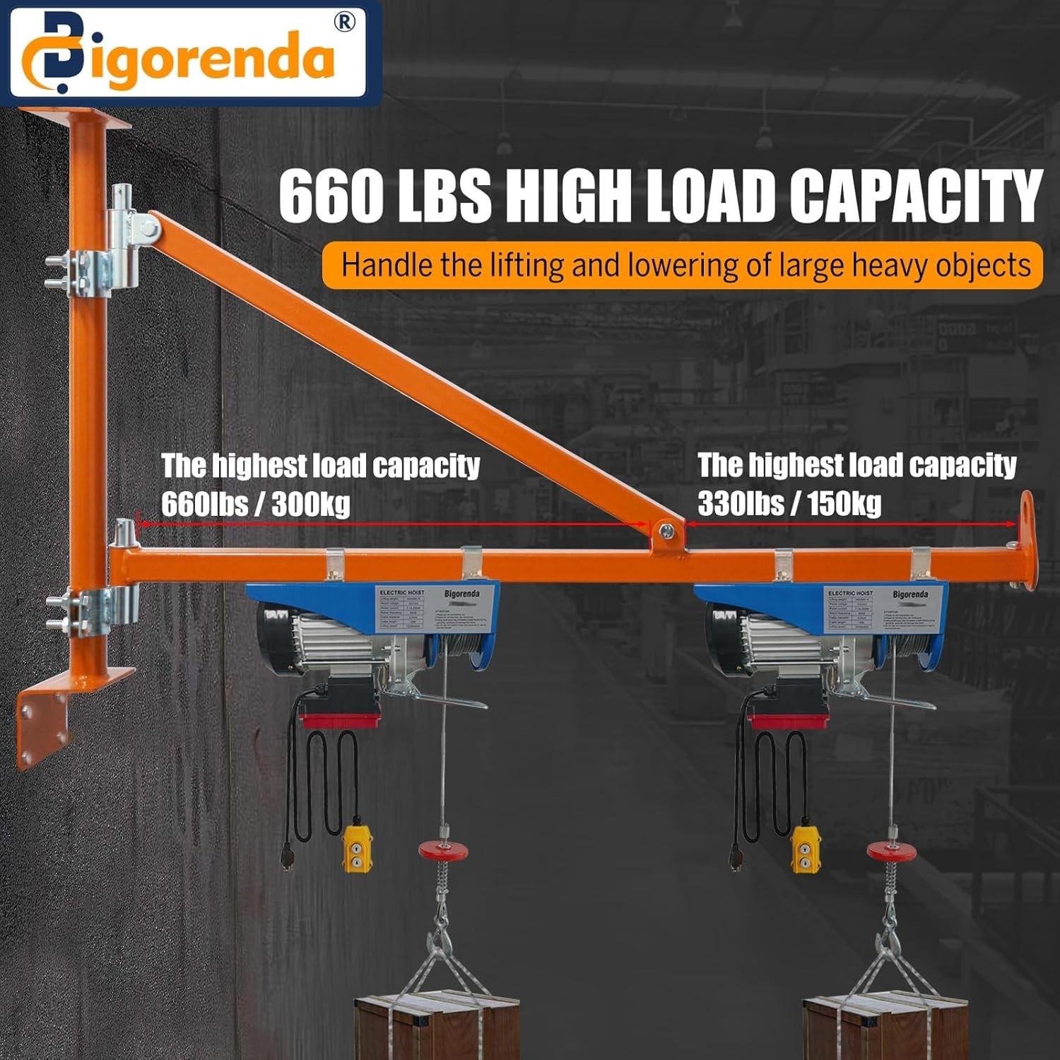 Wall Mount Jib Crane,All Steel Construction,660lbs Max Load Capacity,180 Degree