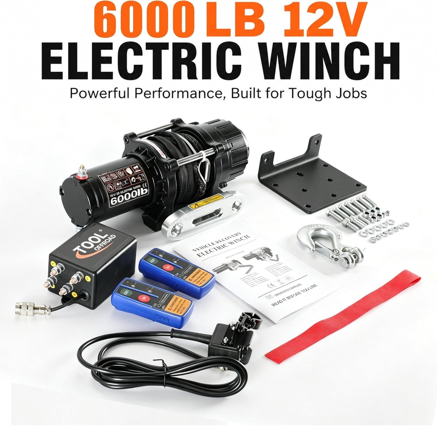 6000LBS 12V Electric Winch Synthetic Rope Remote for ATV UTV Boat Trailer Jeep