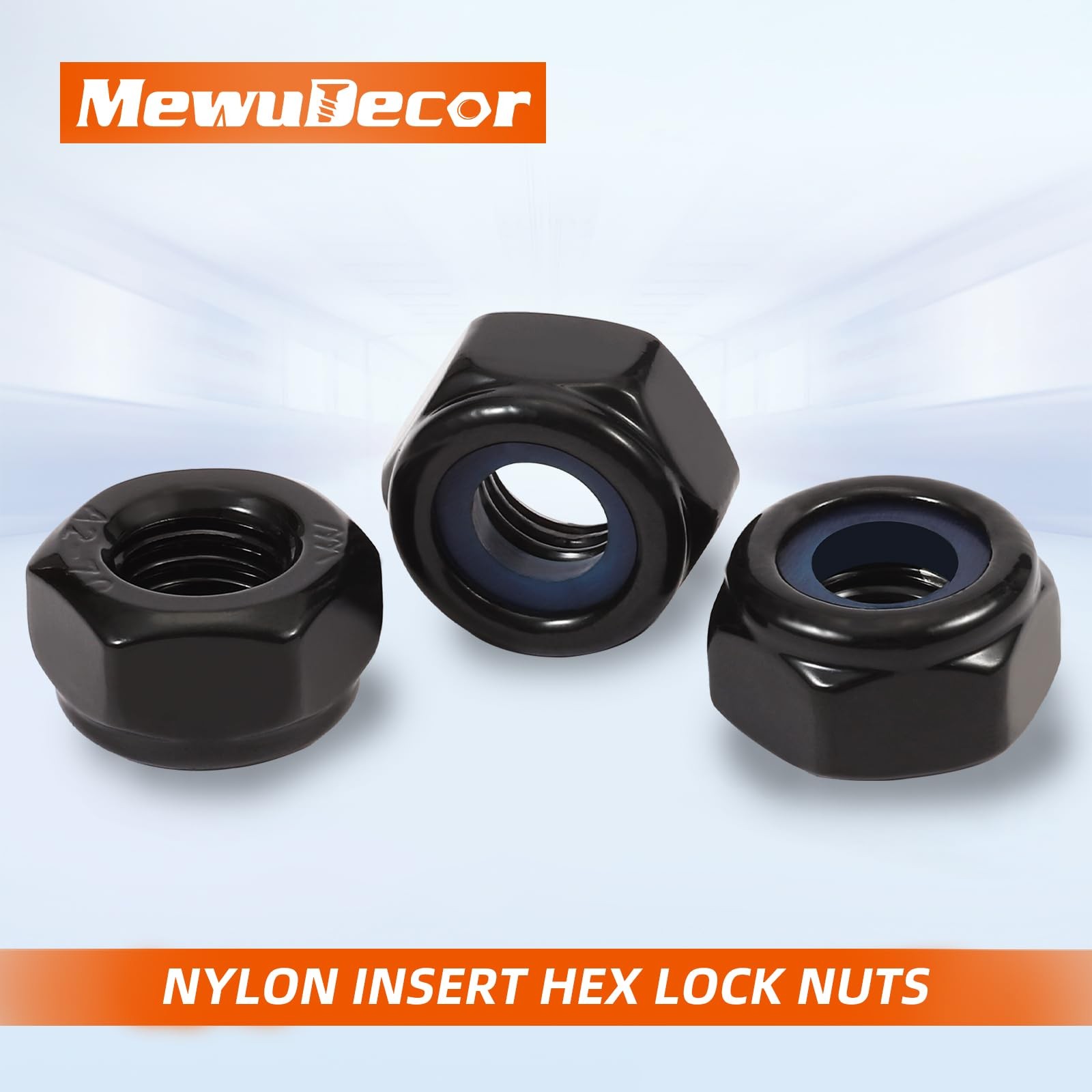 1/2-13 Nylon Insert Hex Lock Nuts Locknuts, 304 Stainless Steel 18-8, Black O…