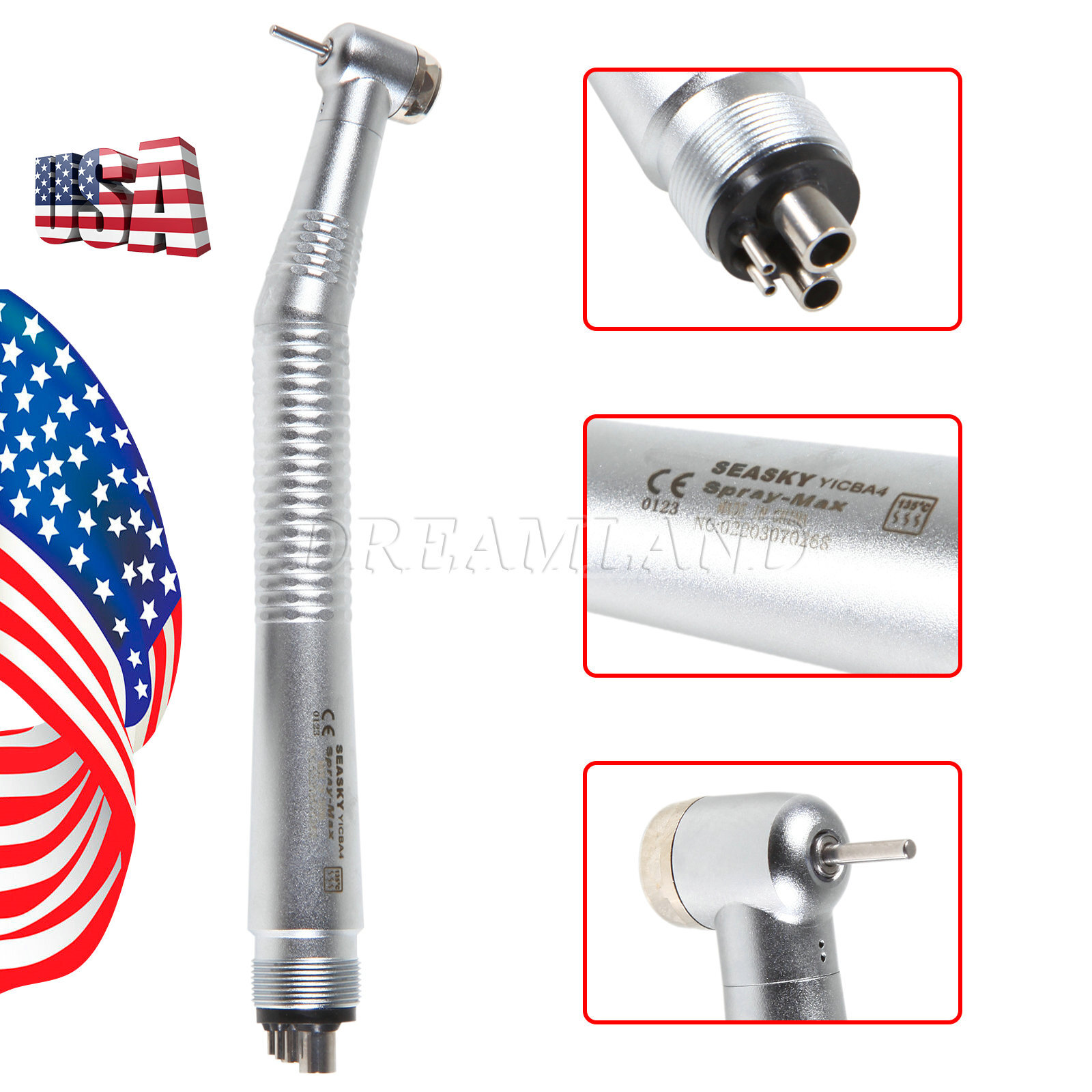SEASKY Dental High Speed Handpiece 4Holes Standard Head Burr M4 Push Button NEW