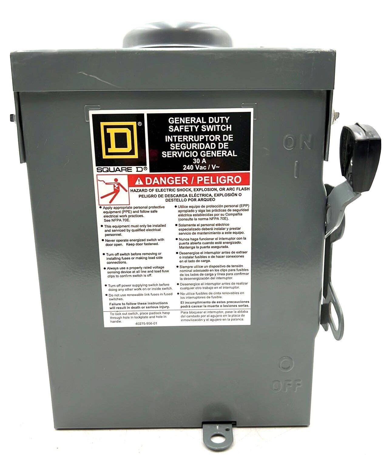 Square D D221NRB Safety Disconnect Switch 30A 2P 240V 1PH NEMA 3R Outdoor Used