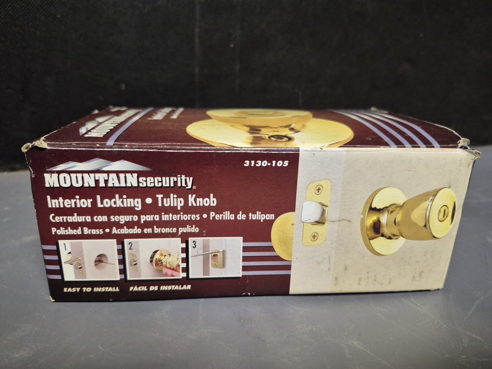 Mountain Security Interior Locking Polished Brass Tulip Door Knob 3130-105 NIB