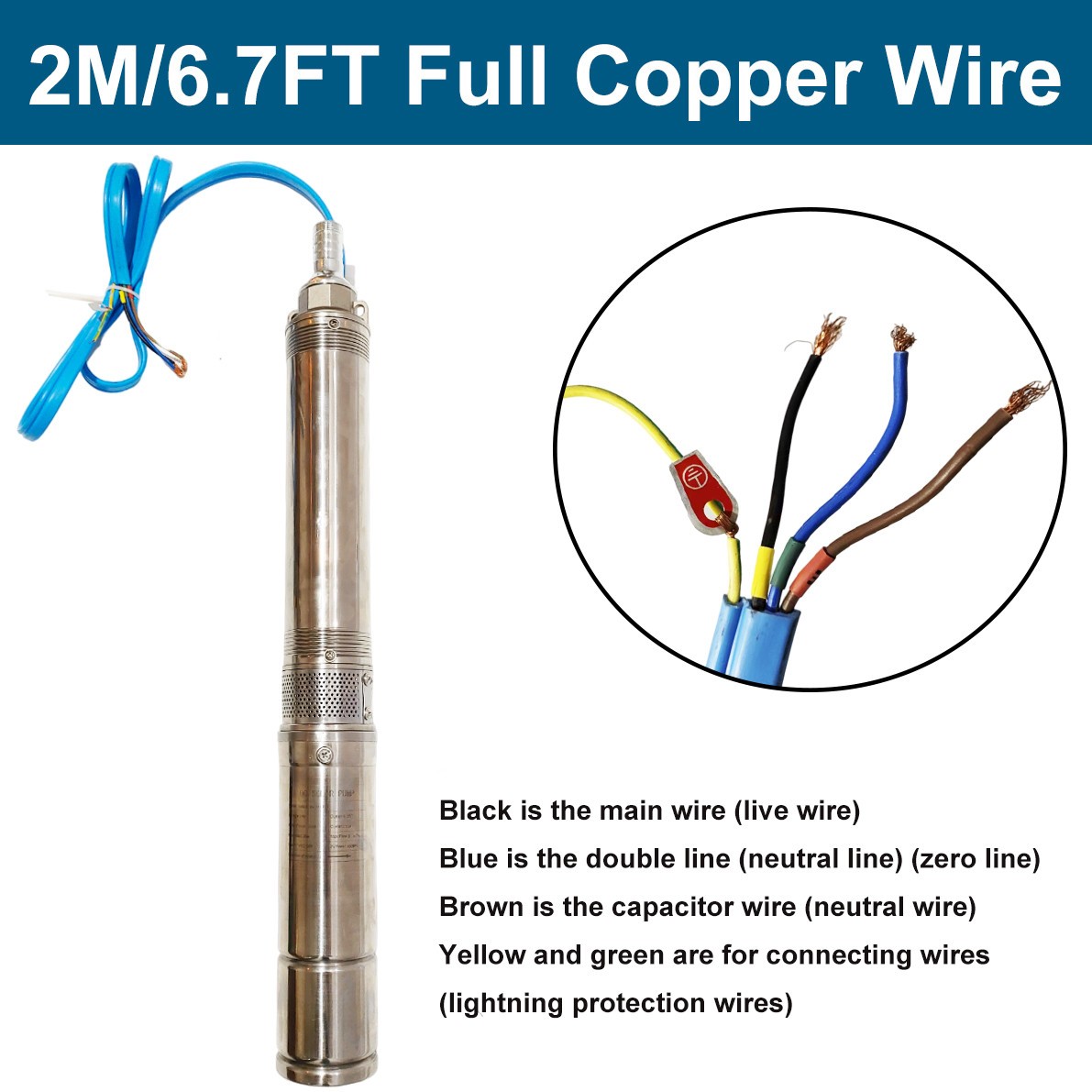 4»Deep Well Submersible Pump, 1HP 207′ 37GPM 110V Stainless Steel w/Control Box