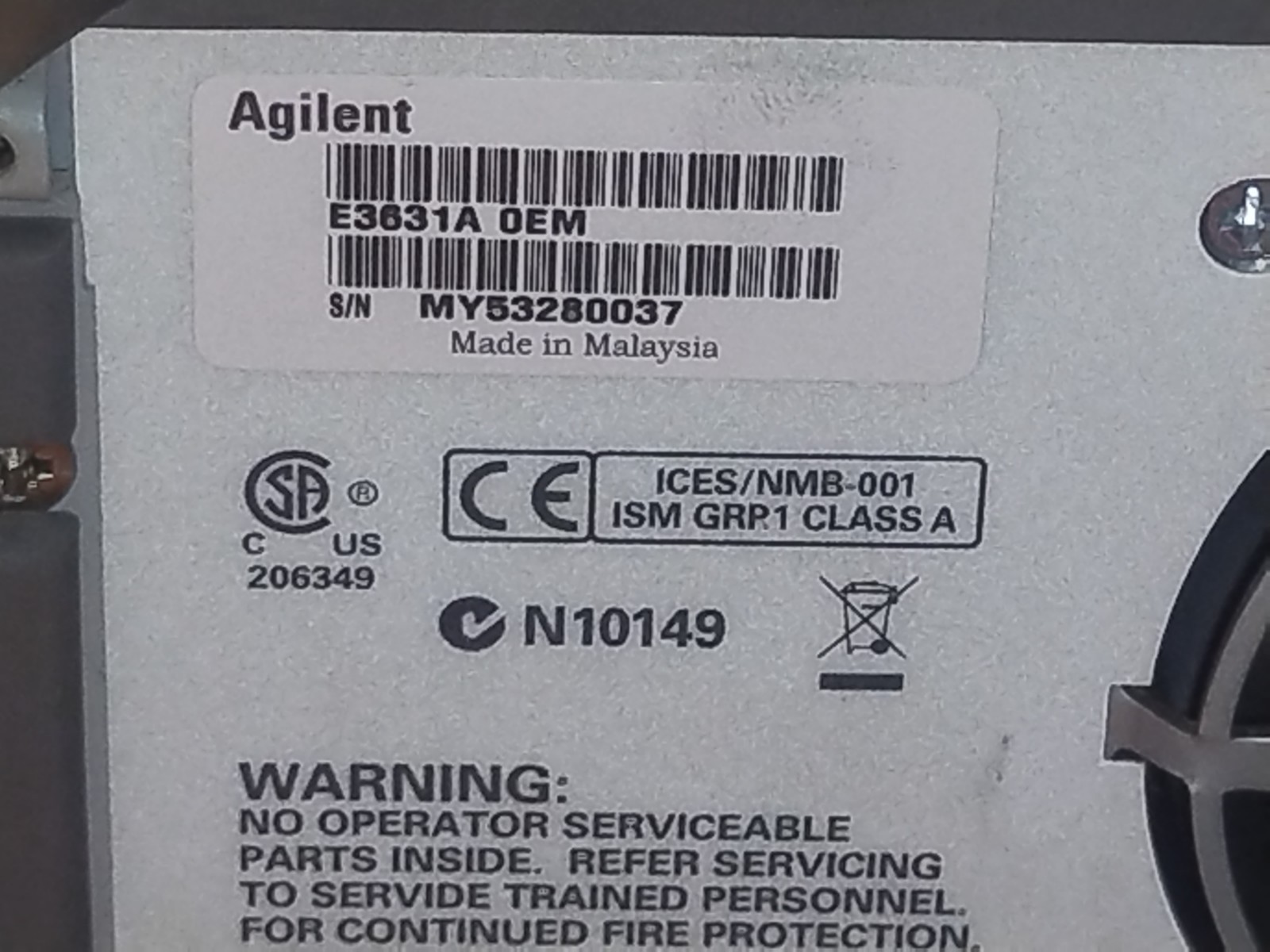 KEYSIGHT TECHNOLOGIES E3631A Power Supply – Used