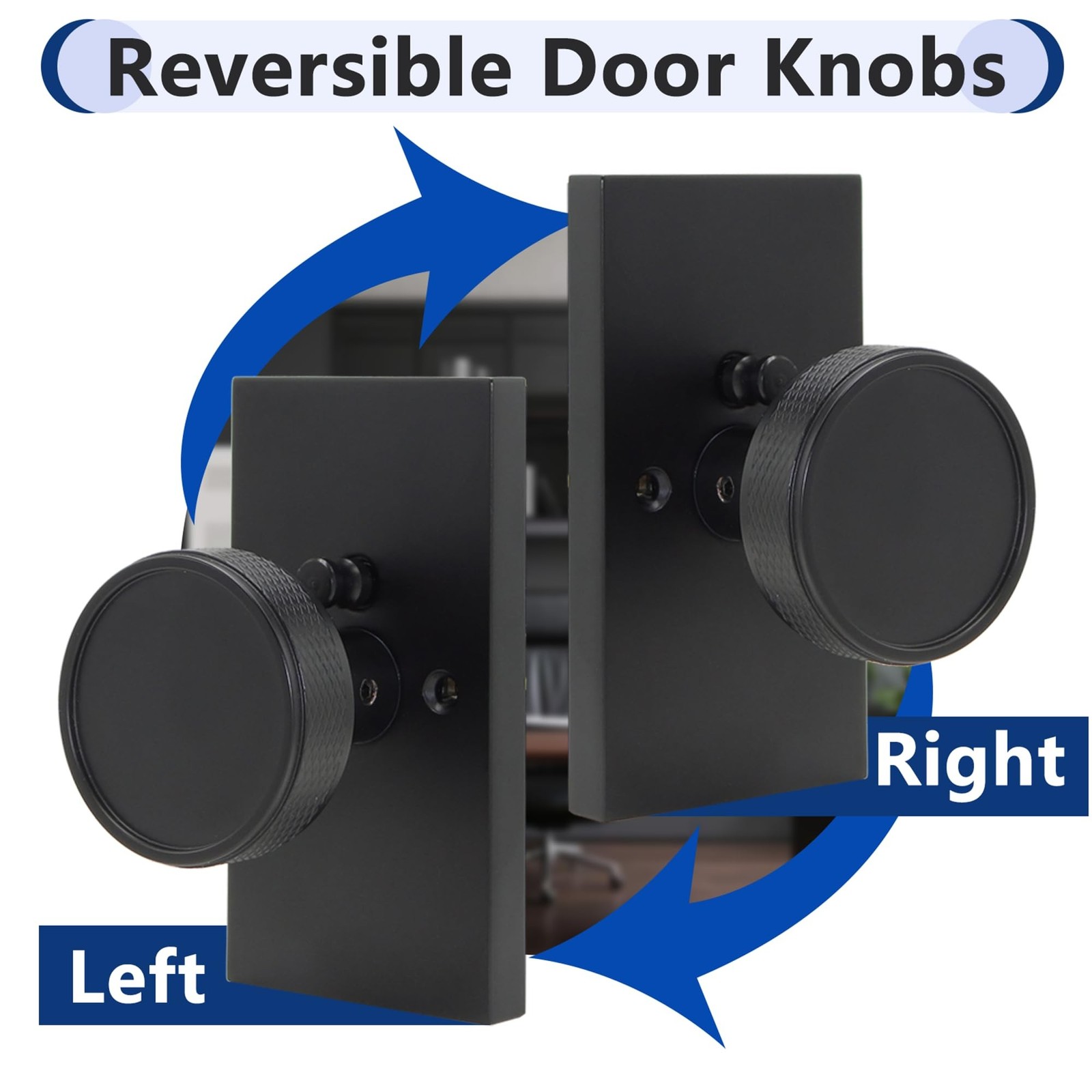 Black Door Knob with Lock, Interior Door Knobs with Knurled Texture, Heavy Du…