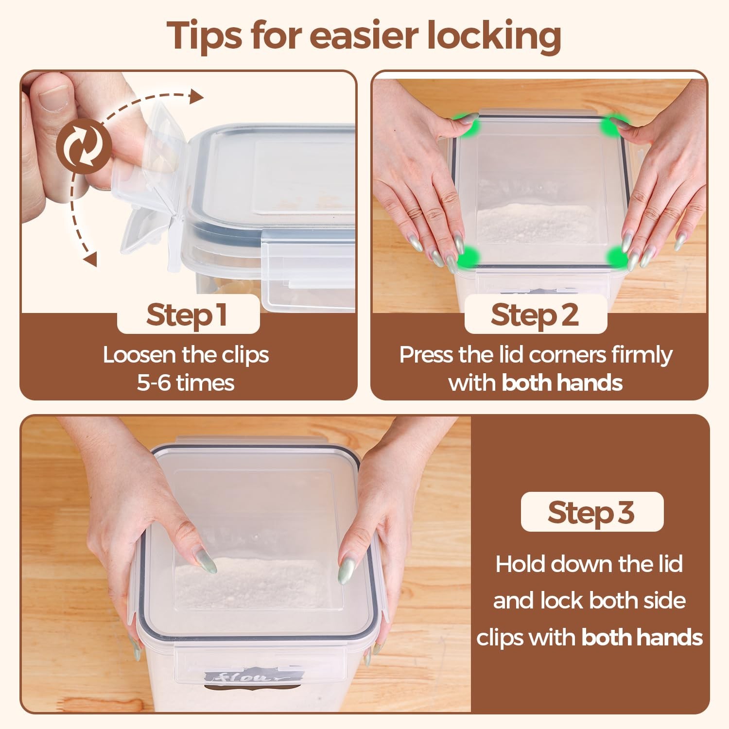 ComSaf Storage Containers Set of 3 Square 5.2L + 2.5L x 2 Airtight Food