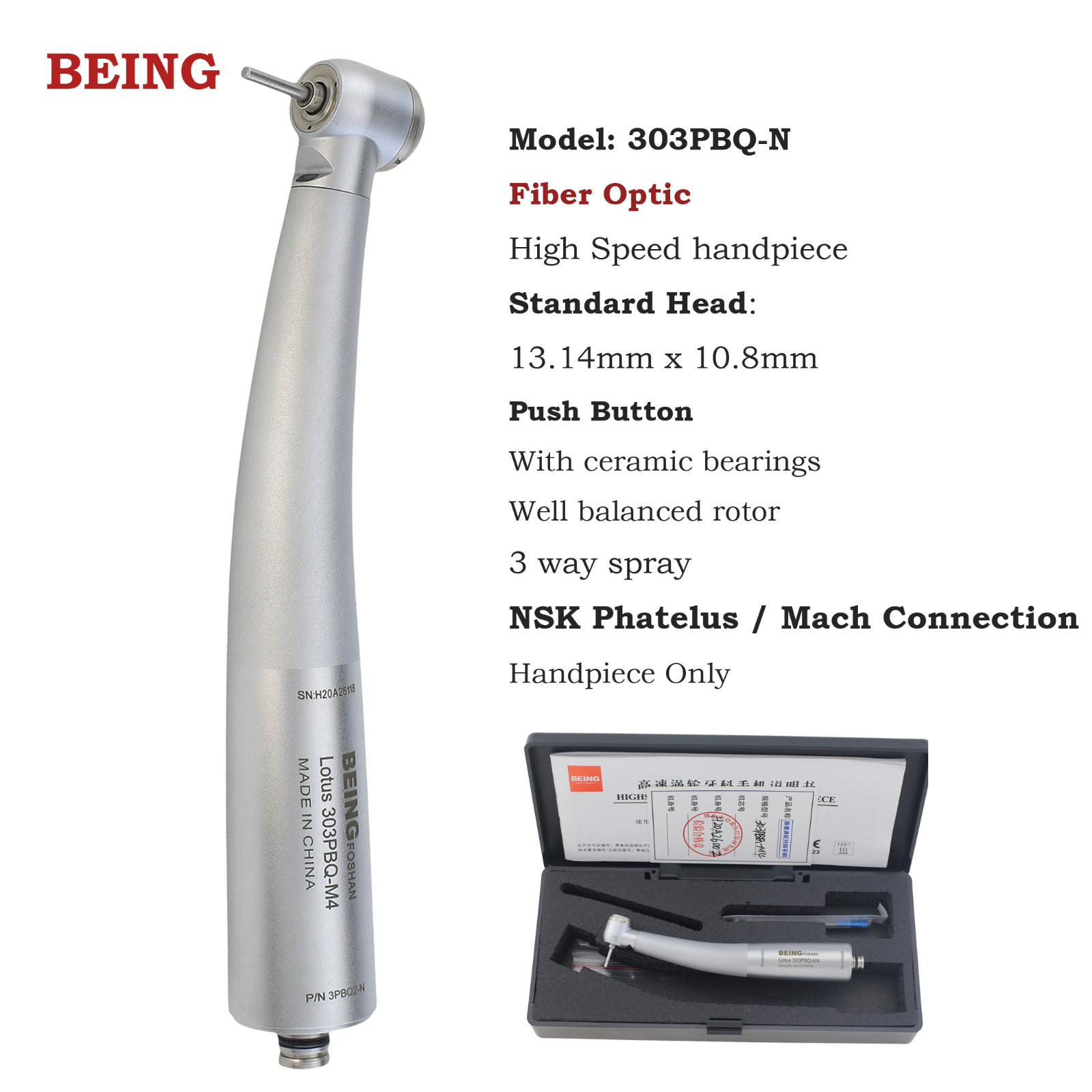 BEING Dental High Speed Handpiece Fiber Optic Turbine LED Coupling 4 6 Hole NSK