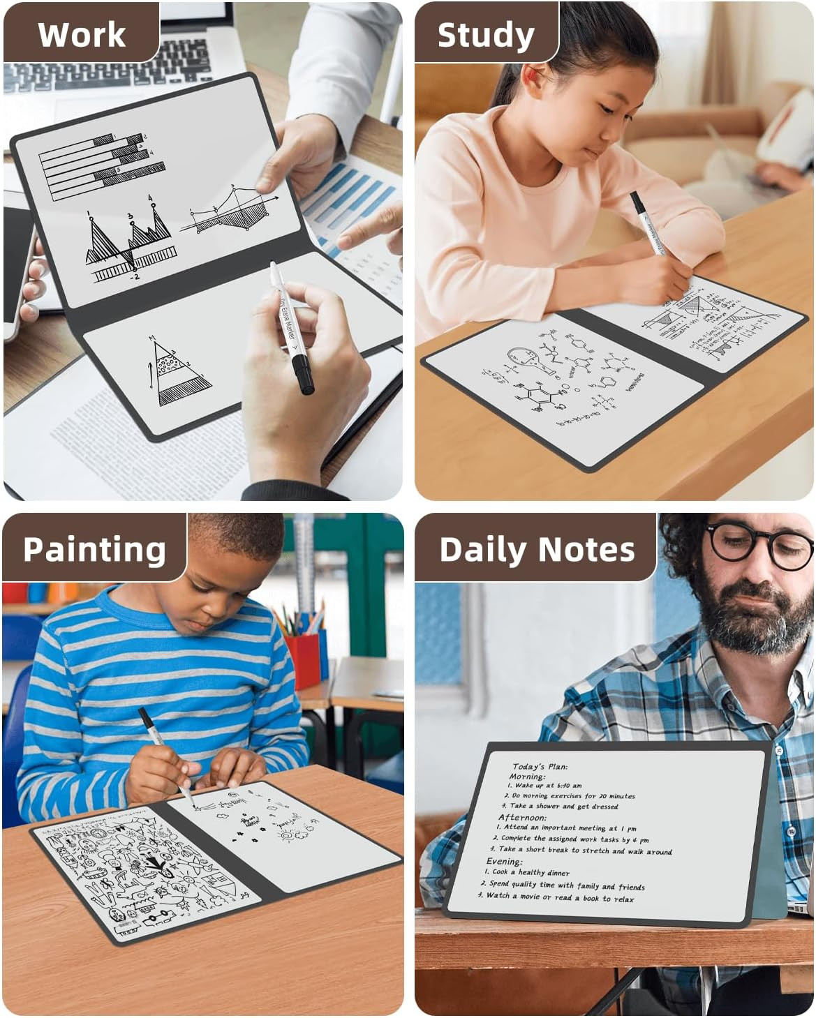 Portable Small White Board Dry Erase Board, Reusable 9.5 * 6.6In Notebook Memo,