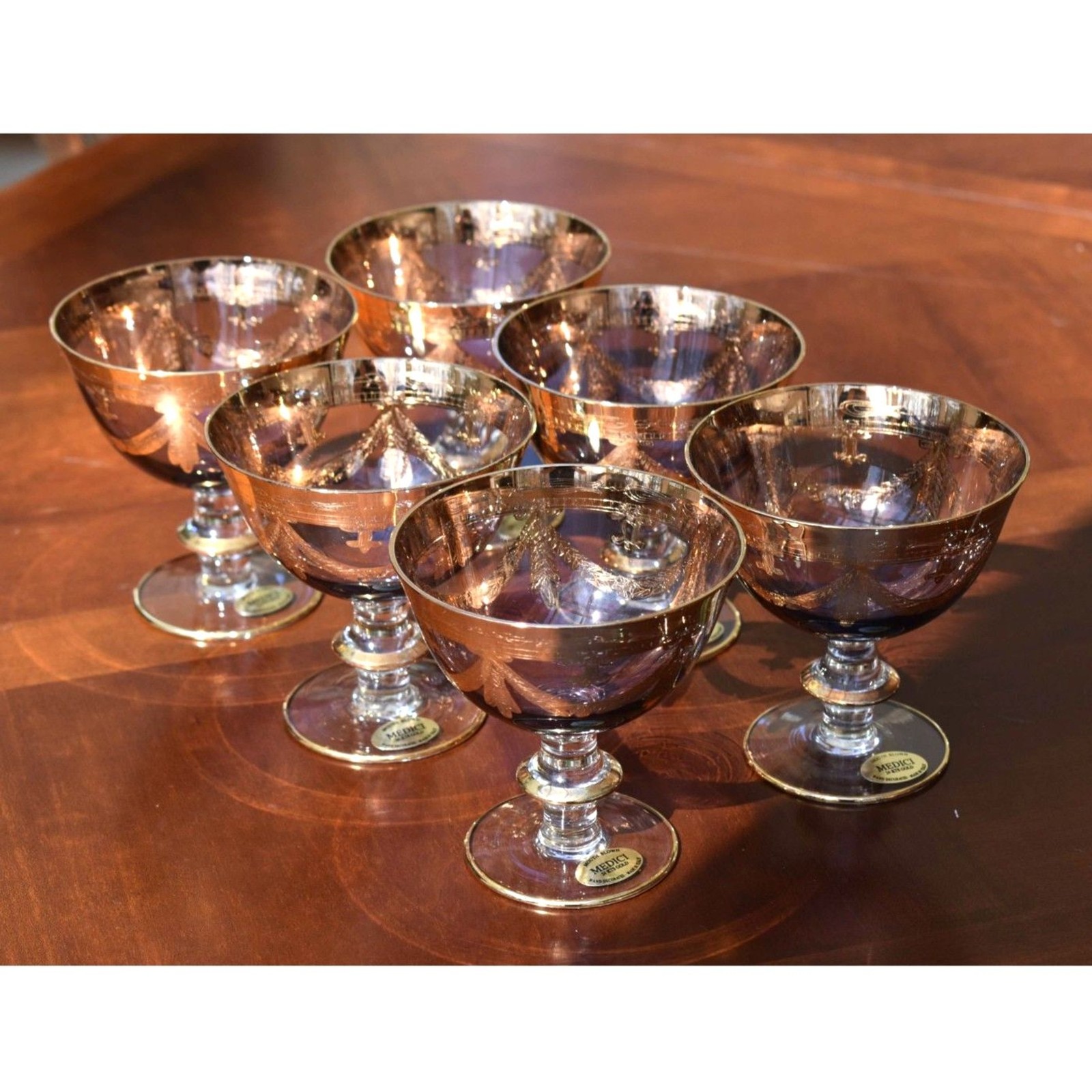 Set of 6 Arte Italica Medici Gold Footed Dessert Glasses Original Labels
