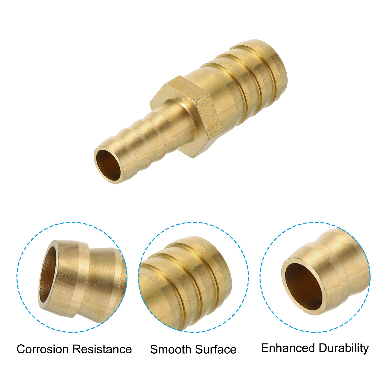 2 Pack 3/8″ to 5/8″ Brass Hose Barb Reducer with 4 Clamps for Air Water Fuel