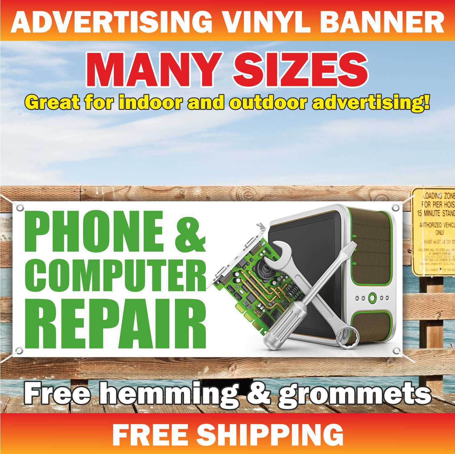 PHONE COMPUTER REPAIR Advertising Banner Vinyl Mesh Sign service diagnostics fix