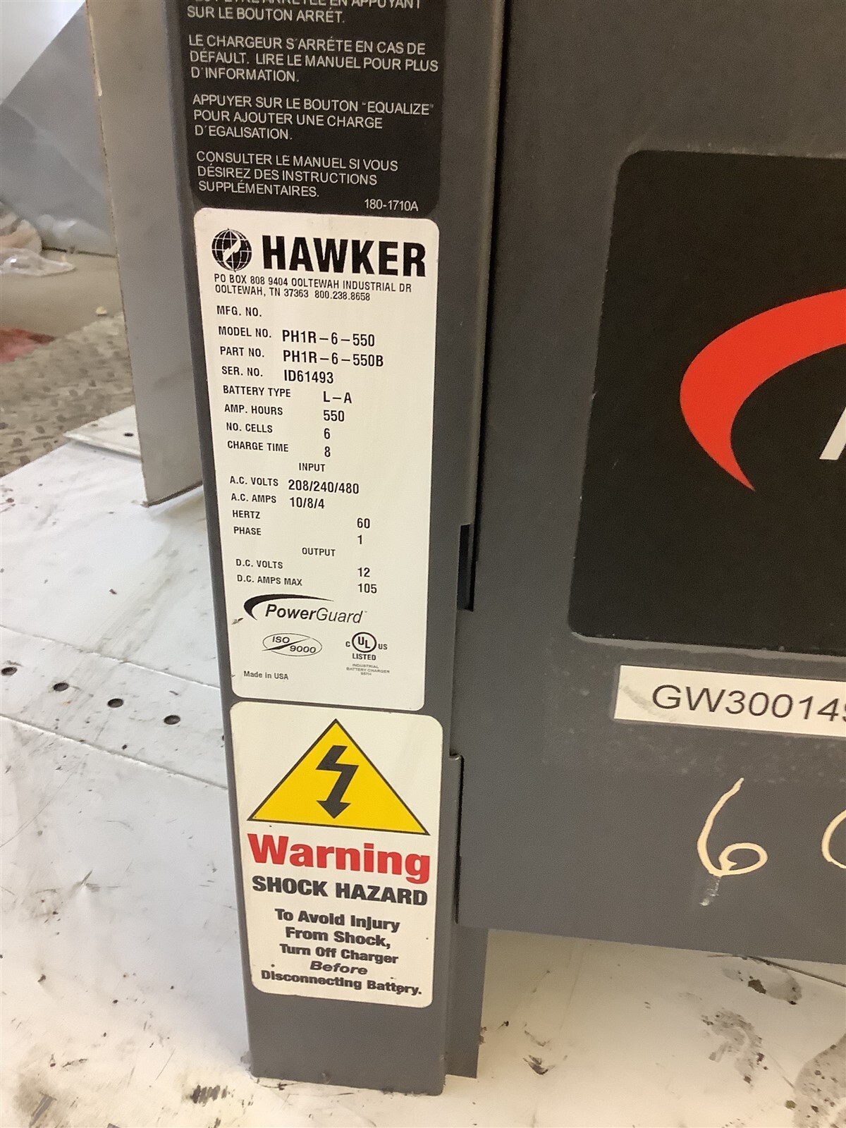 Hawker Pro Power Guard HD PH1R-6-550 Fork Lift Battery Charger