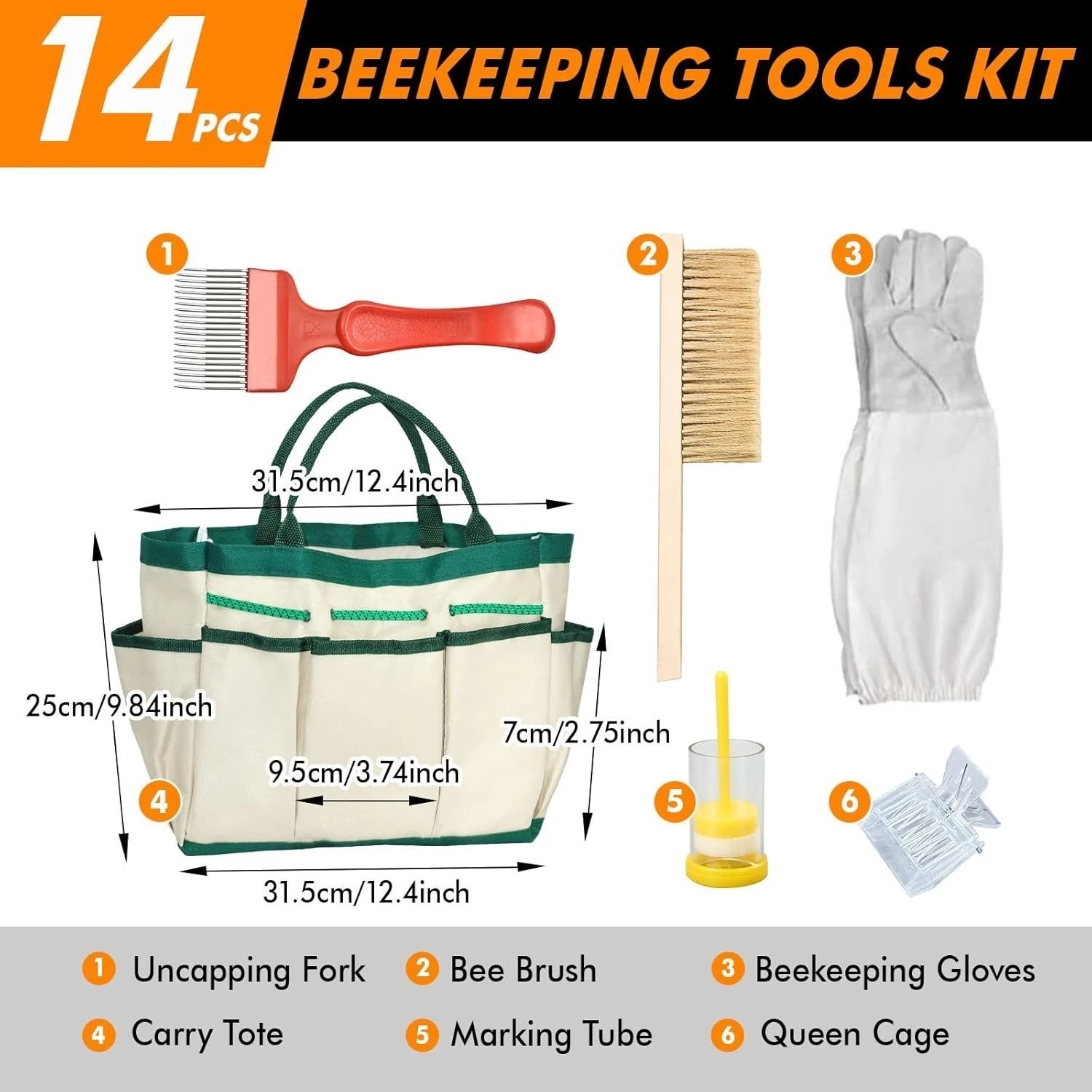 Bee Keeper Essentials: 14-Pc Tool Kit with Protective Gloves for Safe Harvesting