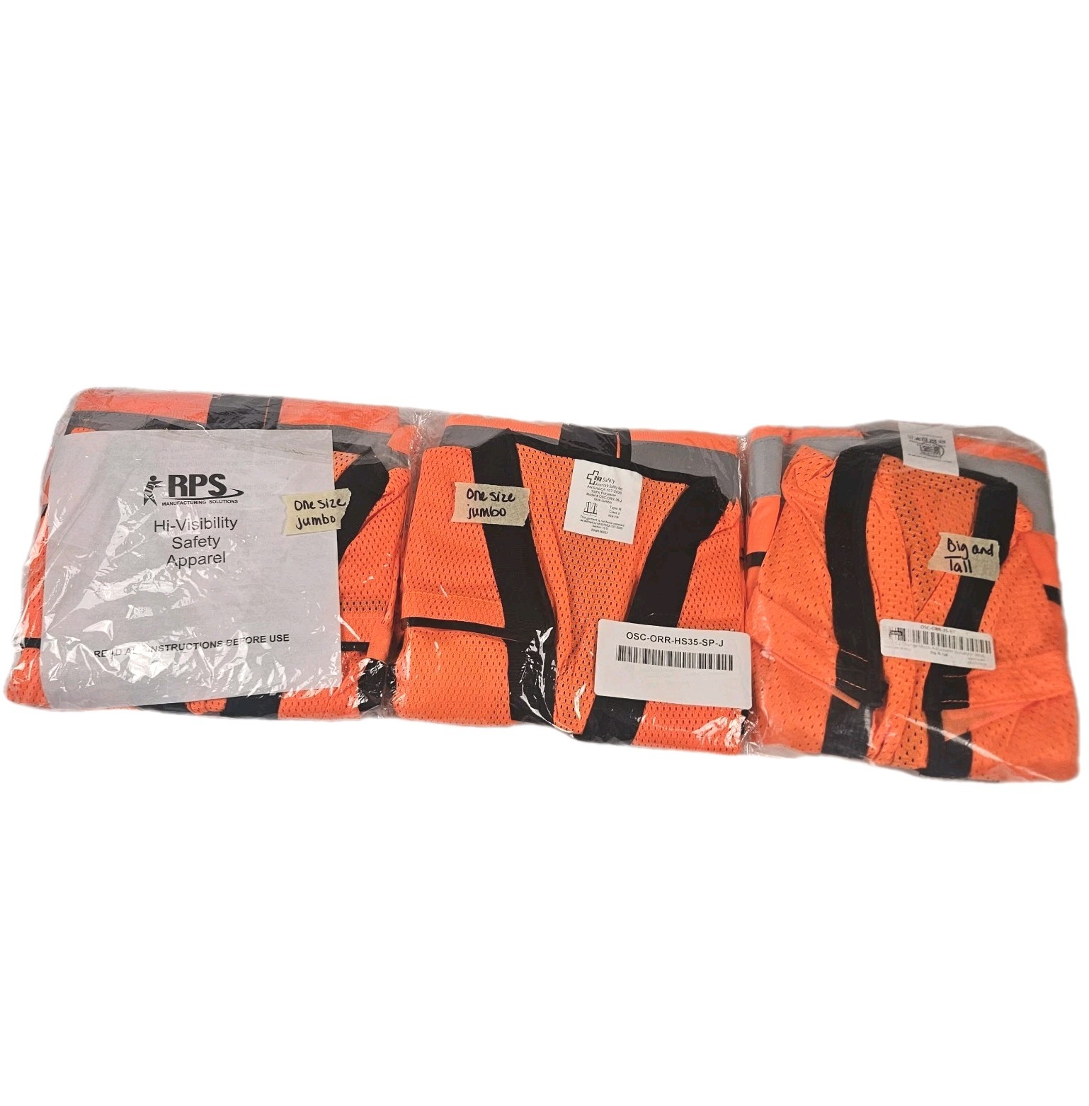 Lot 3 ORR Safety ANSI Class 2 Type R Hi Vis Orange Mesh Safety Vest Big & Tall