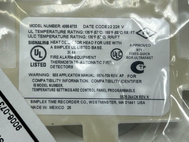 Lot of 10 Pcs – Simplex 4098-9733 Analog Heat Detector Head New in Sealed Bag