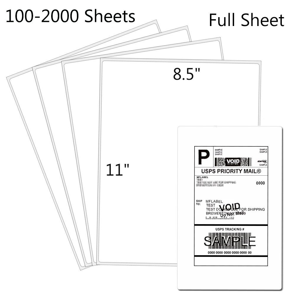 100 Full Sheet Shipping Labels 8.5×11 Self Adhesive Blank Paper for Laser/Inkjet