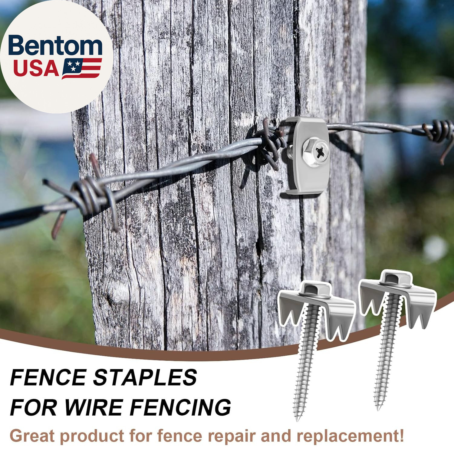 Fence Staples with Screws, 200 Pack Stainless Steel Fence Fasteners, Heavy Duty