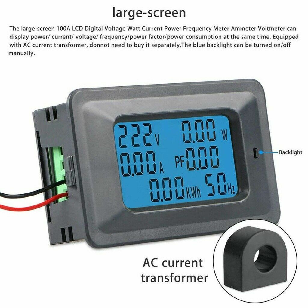 100A AC LCD Digital Volt Watt Power Voltage Meter Monitor KWh Voltmeter Ammeter