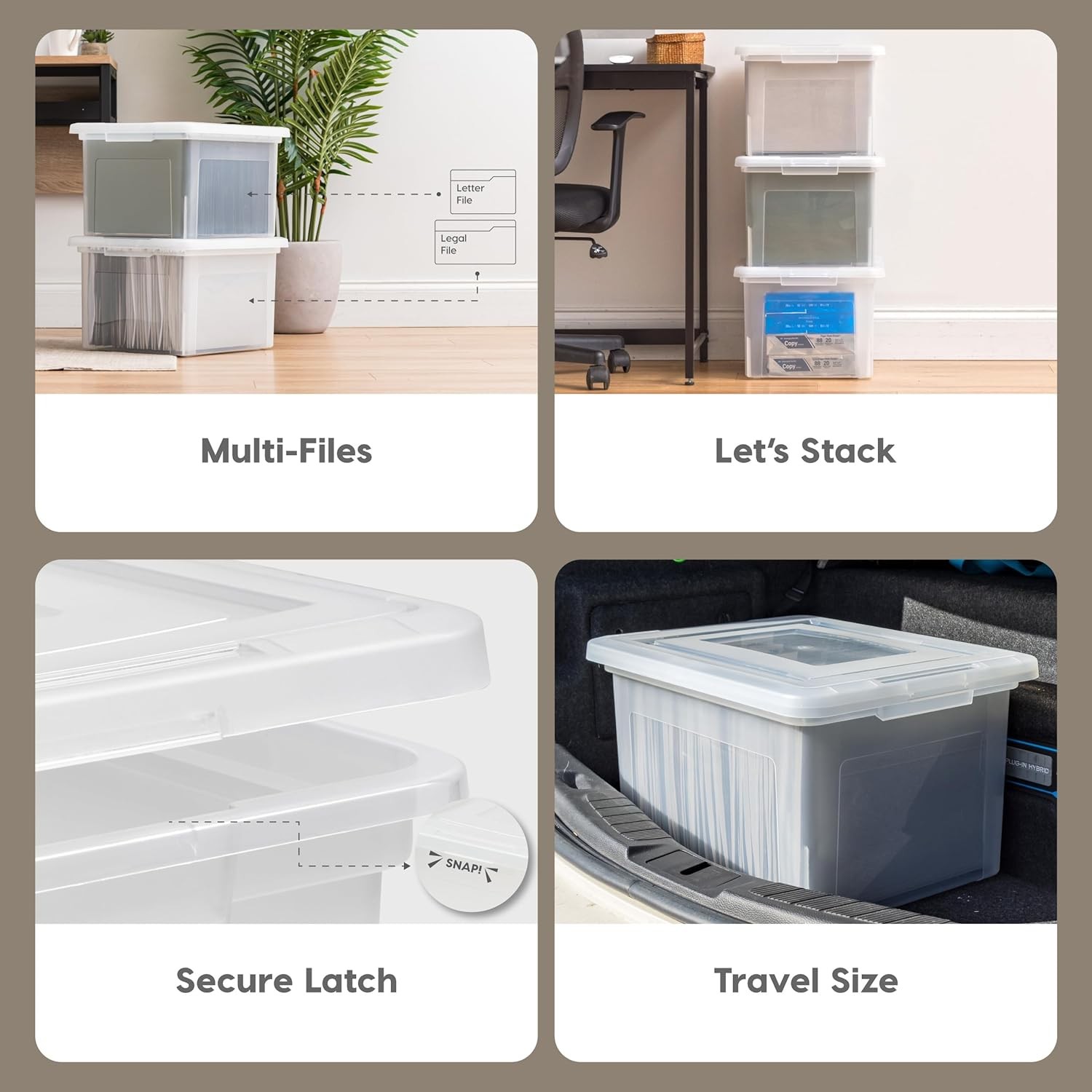 Plastic File Box with Lid, Document Storage Box, Storage Container, 1-Piece Set