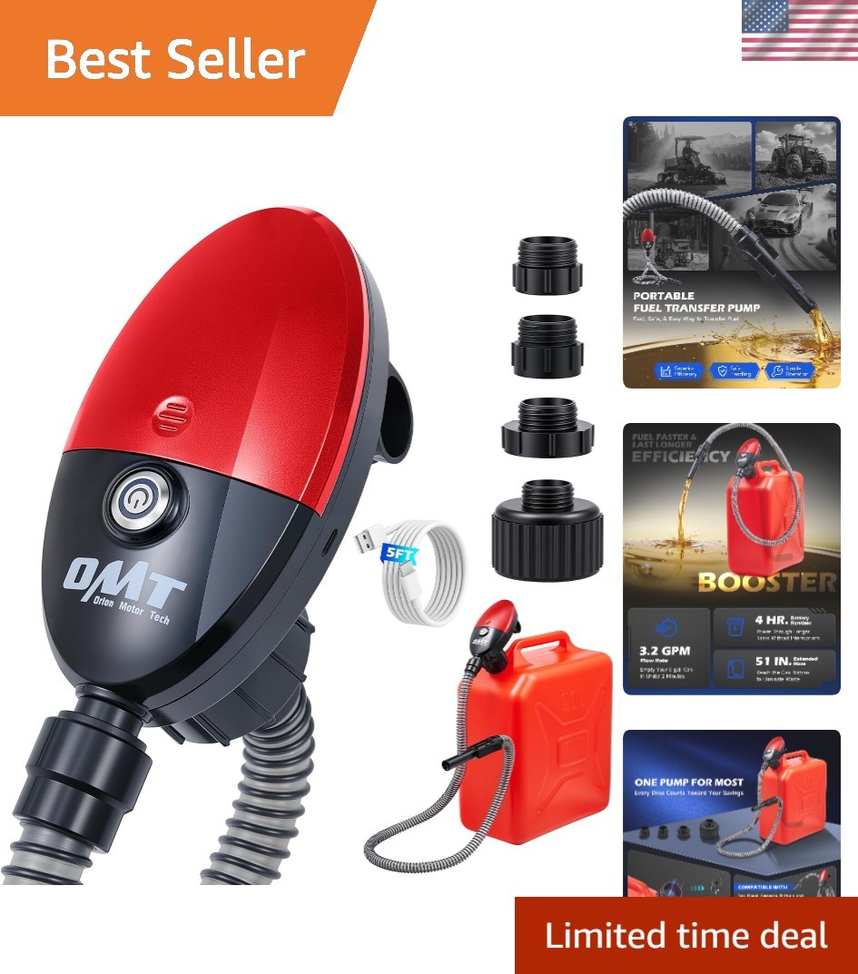 Portable 3.2GPM Fuel Transfer Pump Kit | Ideal for Gas, Diesel, Kero, Emergency