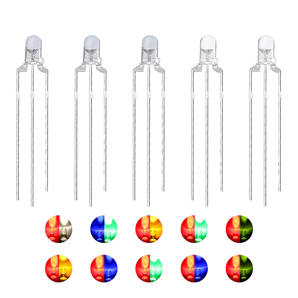 3mm 3-Pin LED Red/Yellow Red/Blue Red/Green Yellow/Green Bi-color Diffused Leds