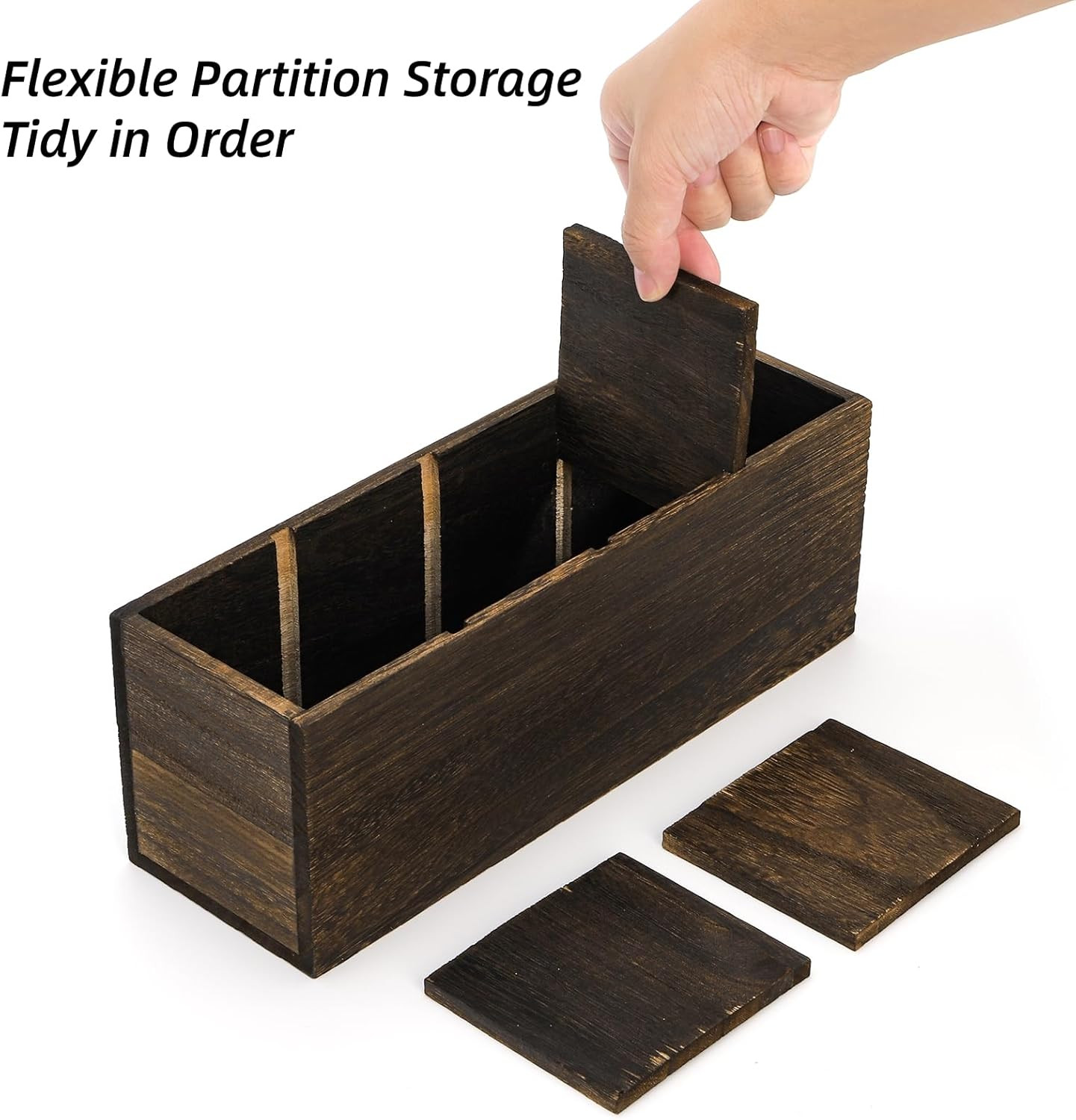 2 Pack Wooden Pencil Holder for Desk, Rustic Wood Remote Control Holder Caddys,