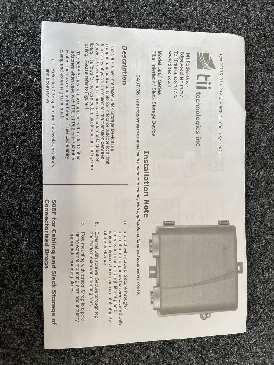 TII TECHNOLOGIES 506F Series Fiber Interface Device/Slack Storage Unit Qty 5