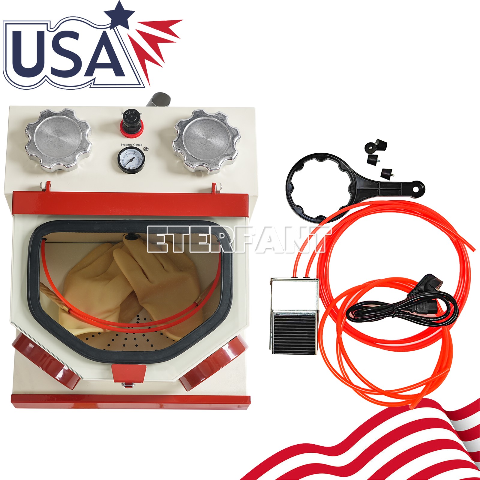 ETERFANT Dental Lab Twin Pen Sandblaster with LED Strip Light 2 Aluminum Tanks