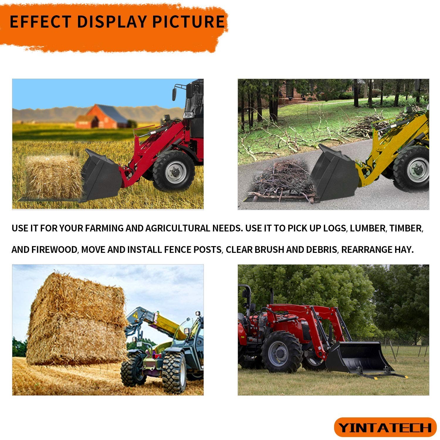 60″ Heavy Duty Clamp-on Pallet Forks 2000lbs with Adjustable Stabilizer Bar for