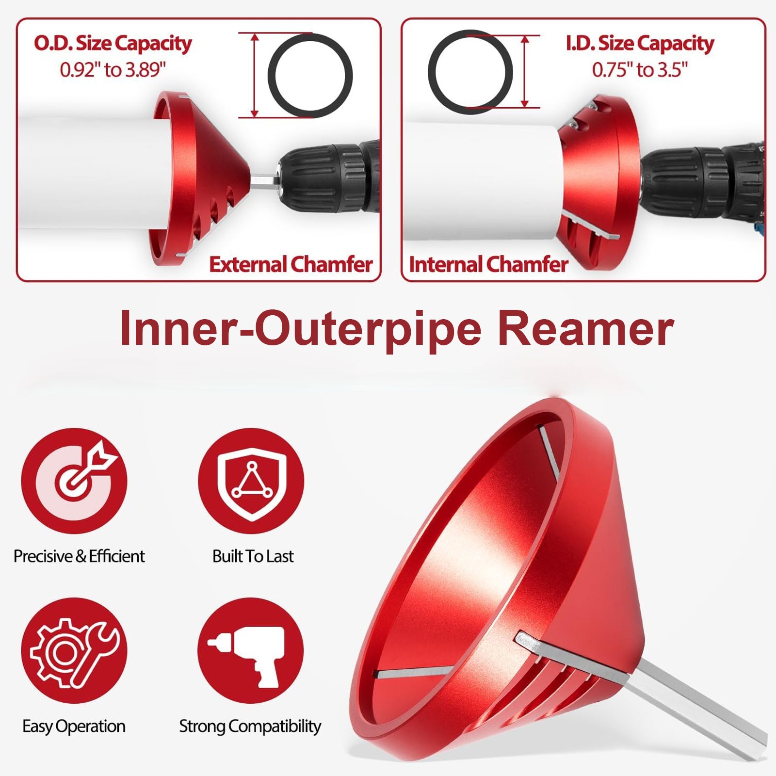 2-in-1 PVC Pipe Chamfer & Deburr Tool Manual Pipe Reamer 0.92–3.89″OD CPVC Pipe