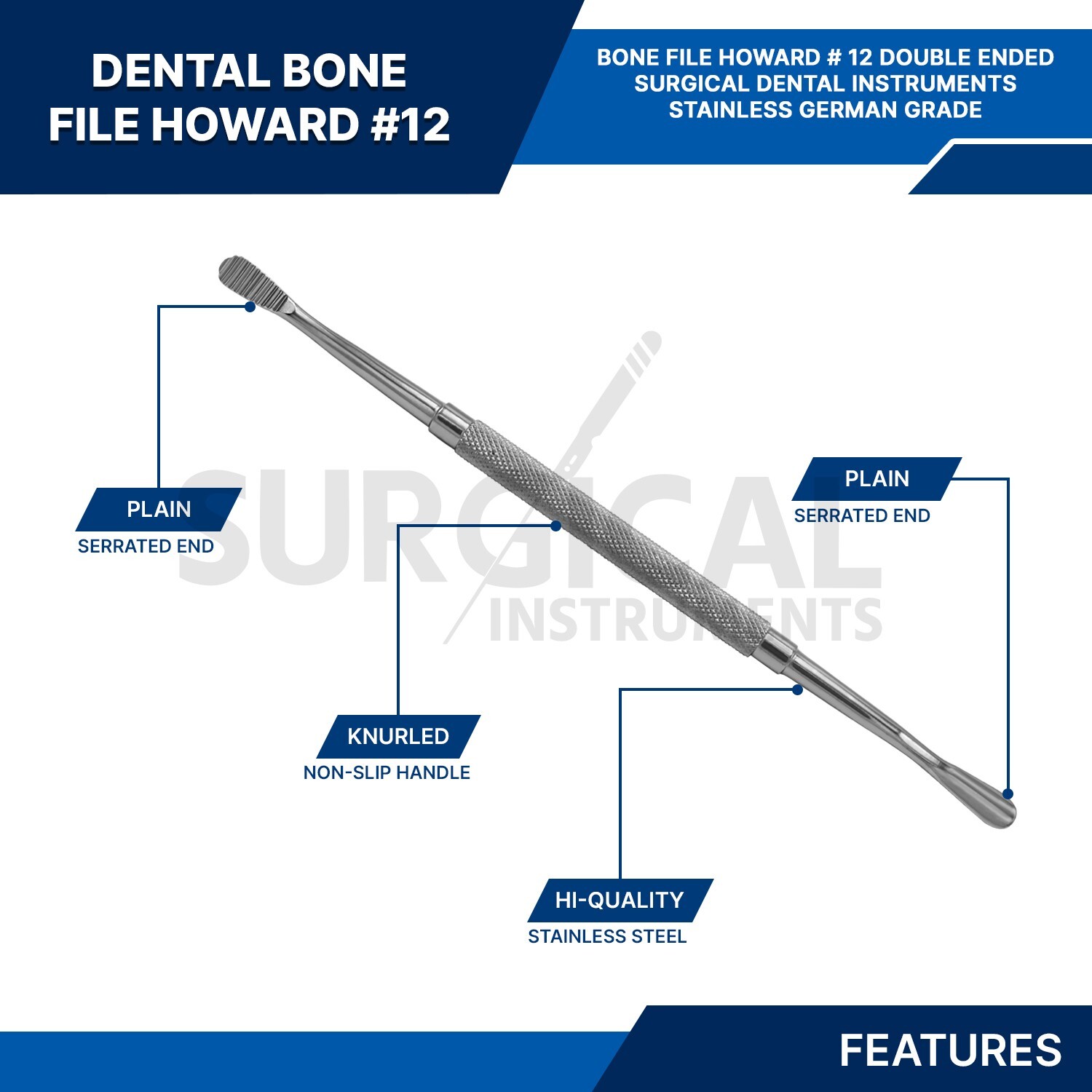 3 Pcs Bone File Howard #12 Medical Surgical Dental Instruments German Grade