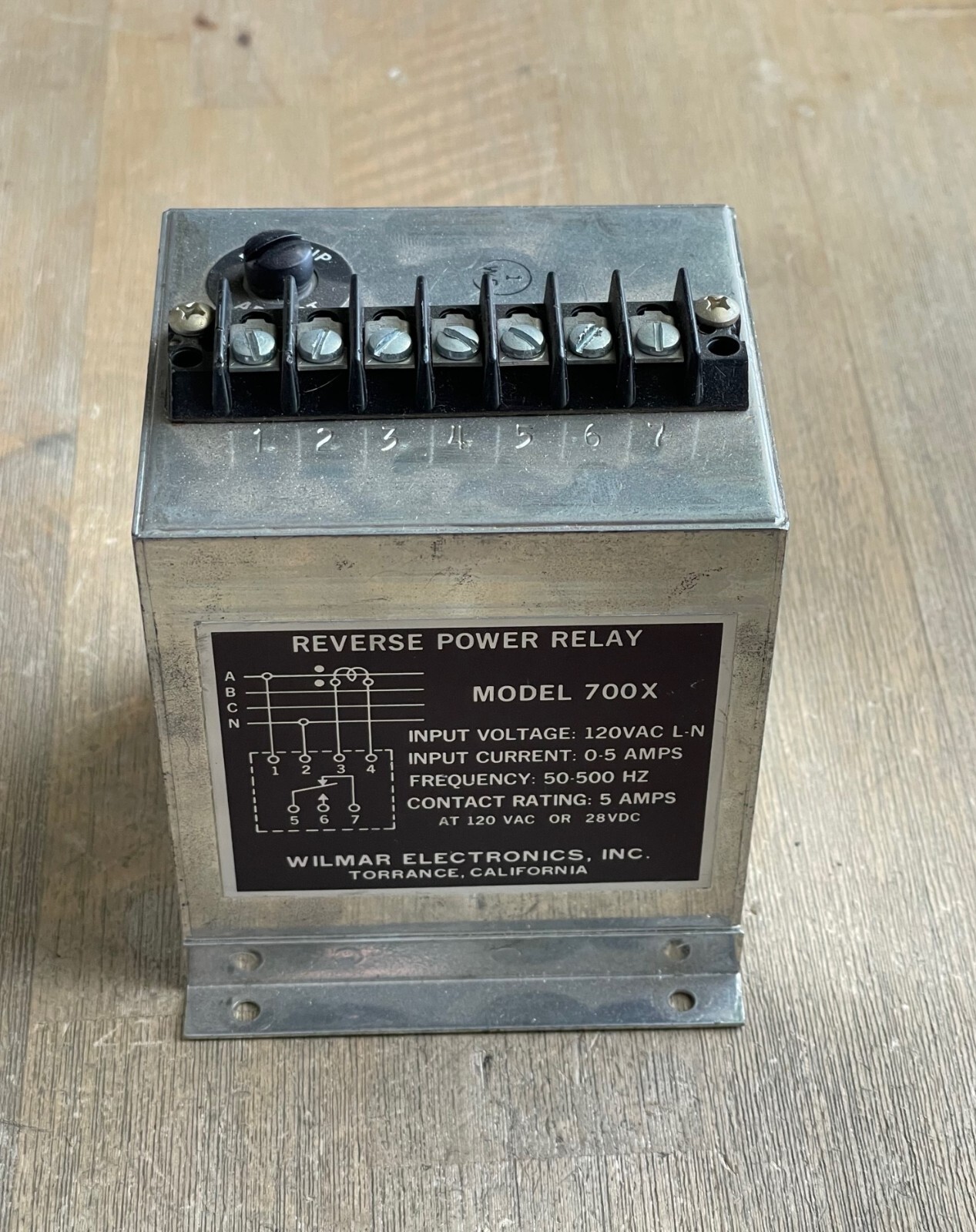 WILMAR ELECTRONICS MODEL 700X REVERSE POWER RELAY 0-5A 120VAC 50-500HZ