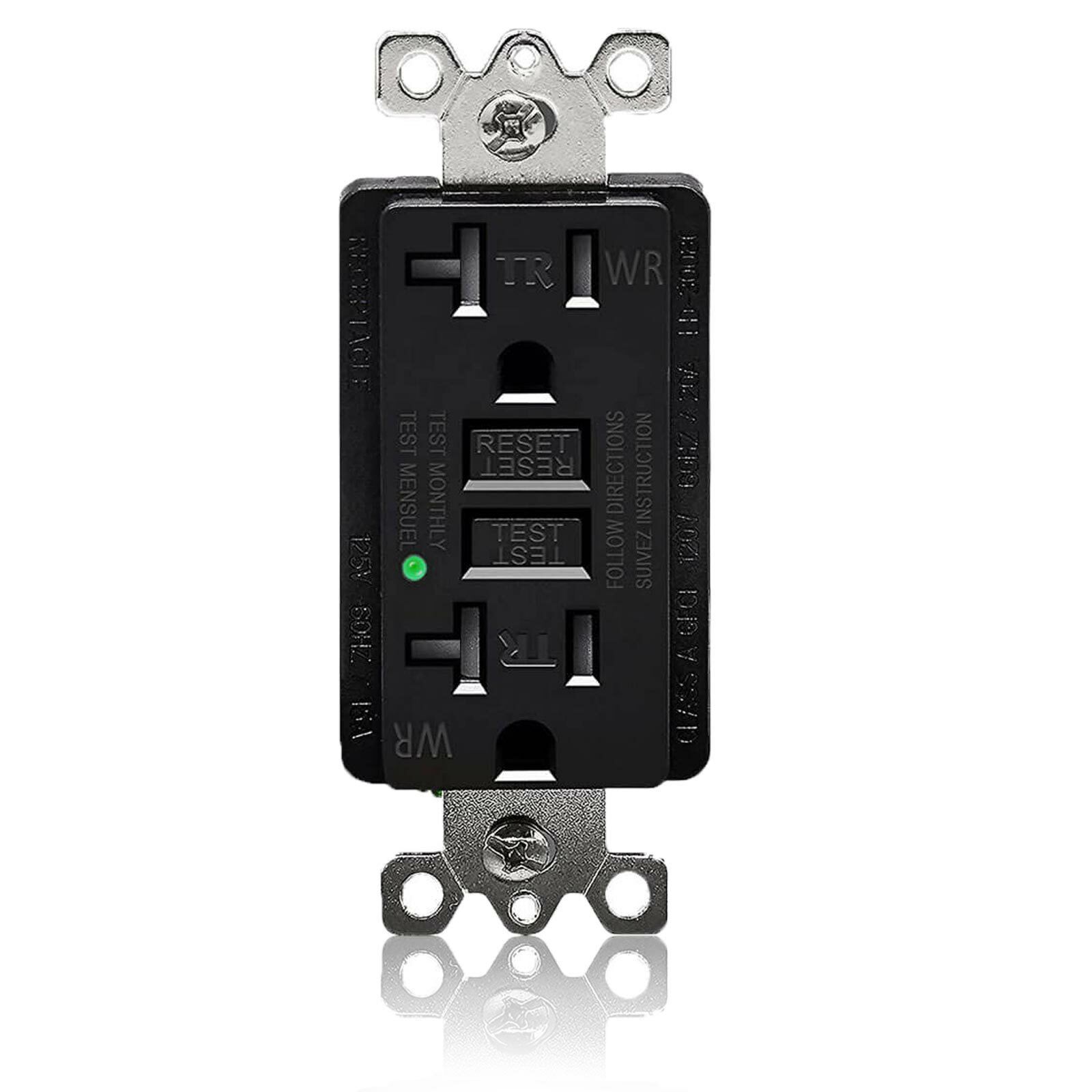Black GFCI Outlet 20Amp Tamper Resistant Weather Resistant Duplex Receptacle NEW