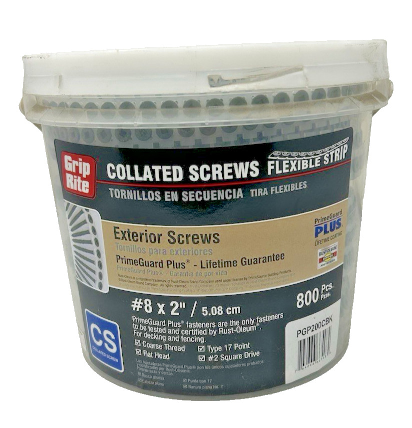 Grip Rite Collated Exterior Deck Screws – #8 X 2” #2 Square Drive