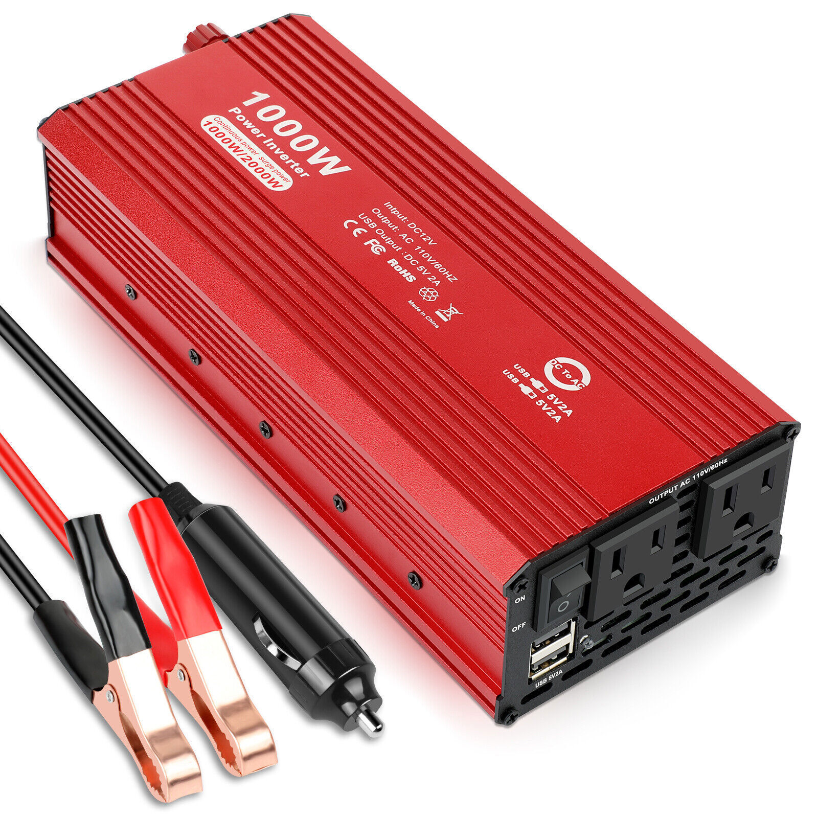 1000W Car Power Inverter Sine Wave Inverter DC 12V to AC 110V Boat Caravan