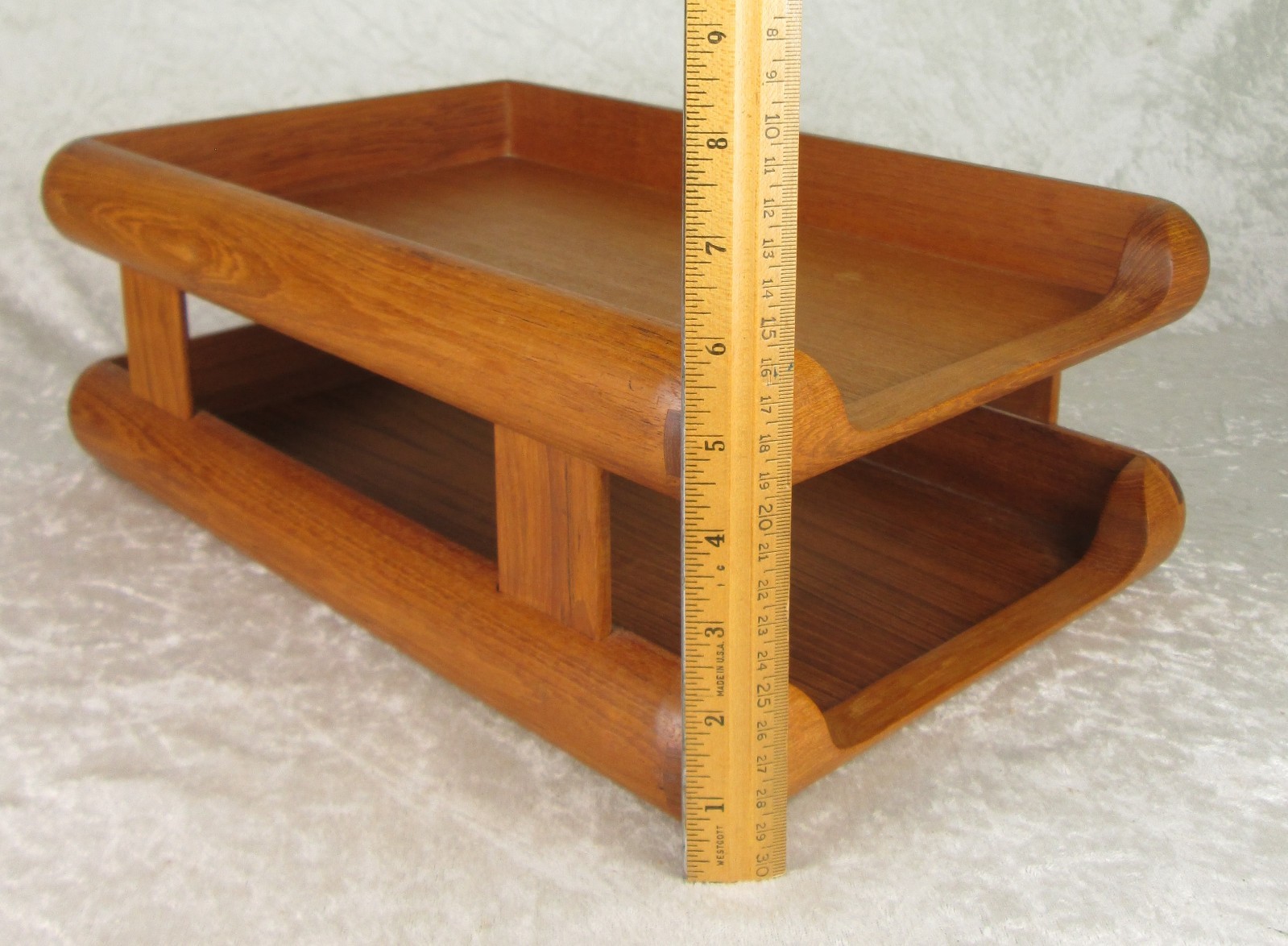 Kalmar Teak Double Letter Desk Tray Danish Modern 10-3/4 inch Wide x 16-1/4 Deep