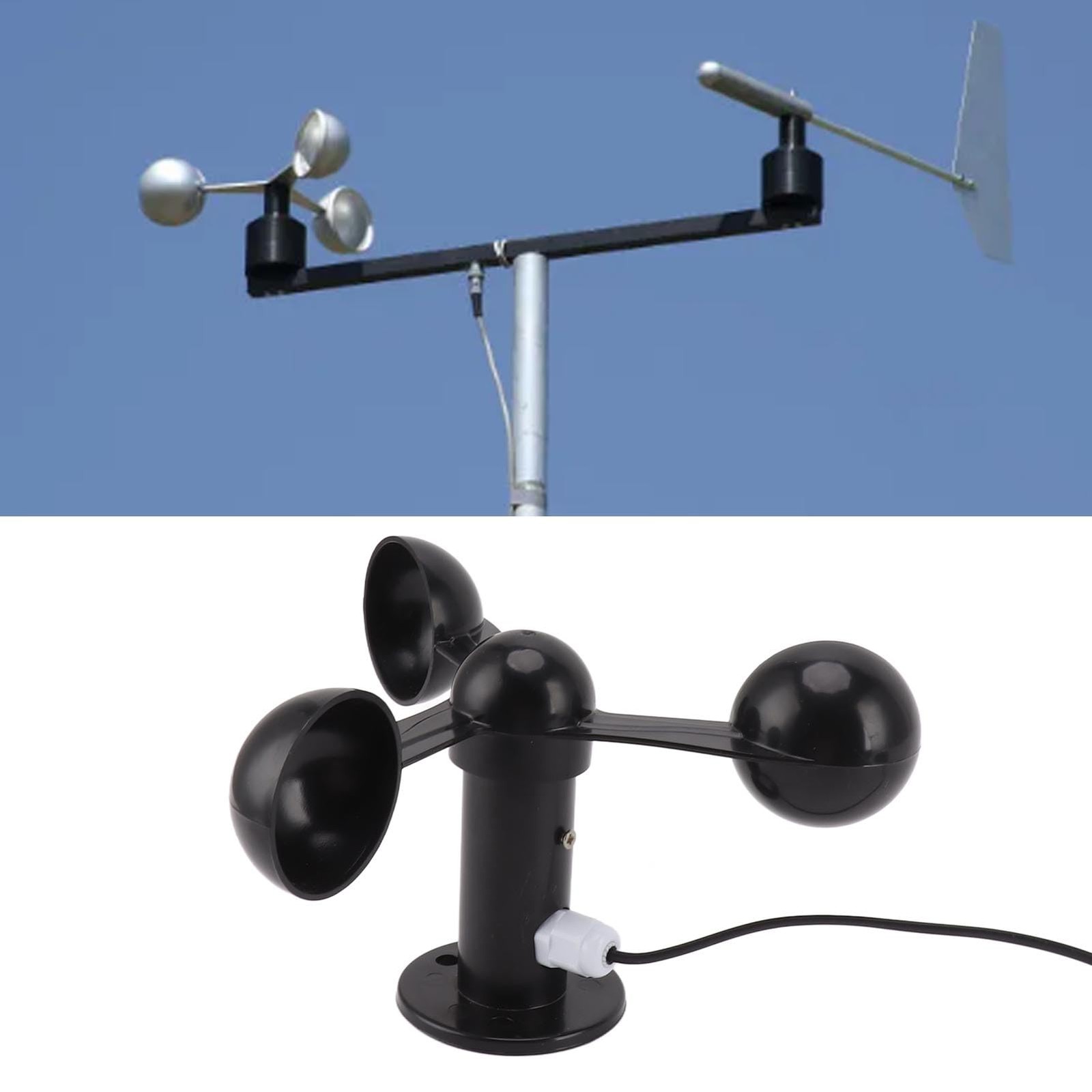 Anemometer 8M Cable 4cm Mounting Hole – 3-Cup Wind Speed Detector for Outdoor…