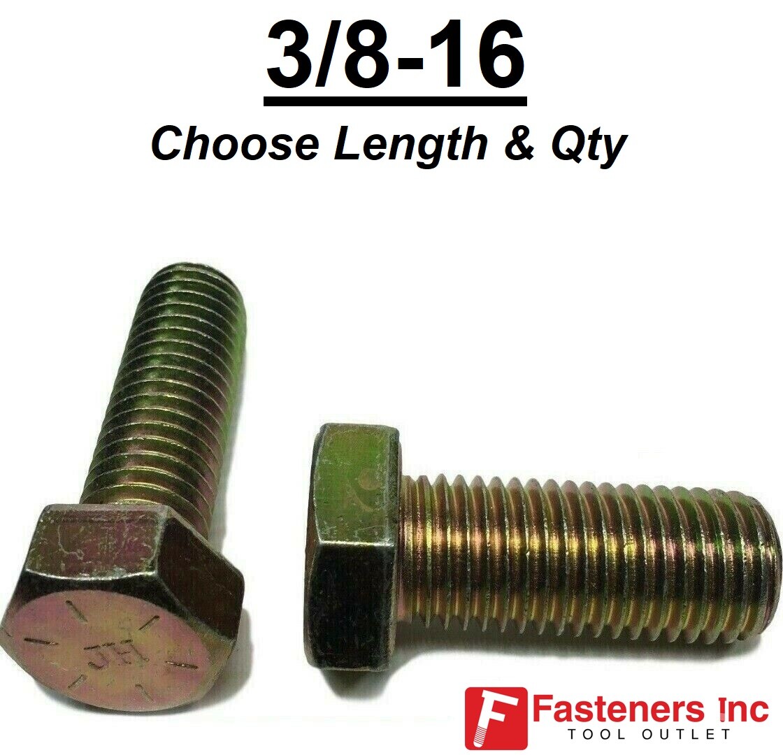 3/8-16 Grade 8 Hardened Hex Cap Screw Bolt Yellow Zinc (All Sizes & Qtys) 3/8″