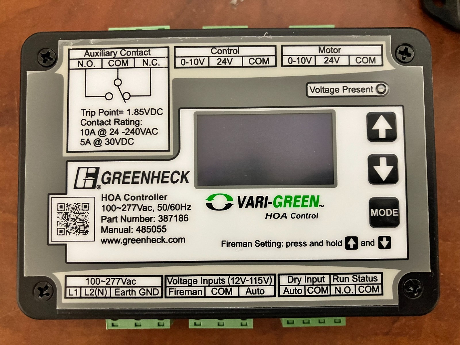 Greenheck 387186 Vari-Green HOA Control 100-277VAC 50/60 Hz