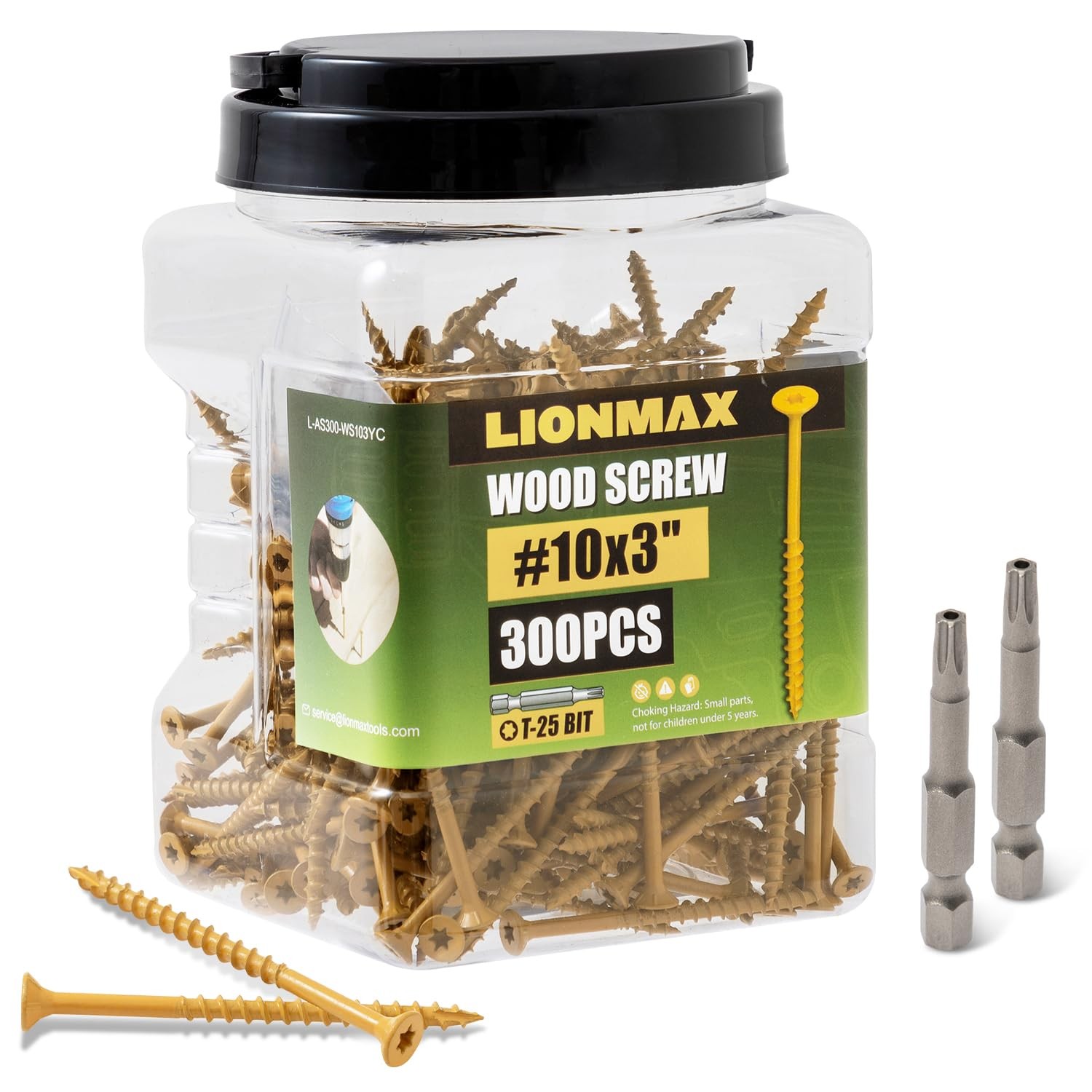 LIONMAX Deck Screws 3 Inch, Wood Screws #10 x 3, 300 PCS, Rust Resistant, Exteri