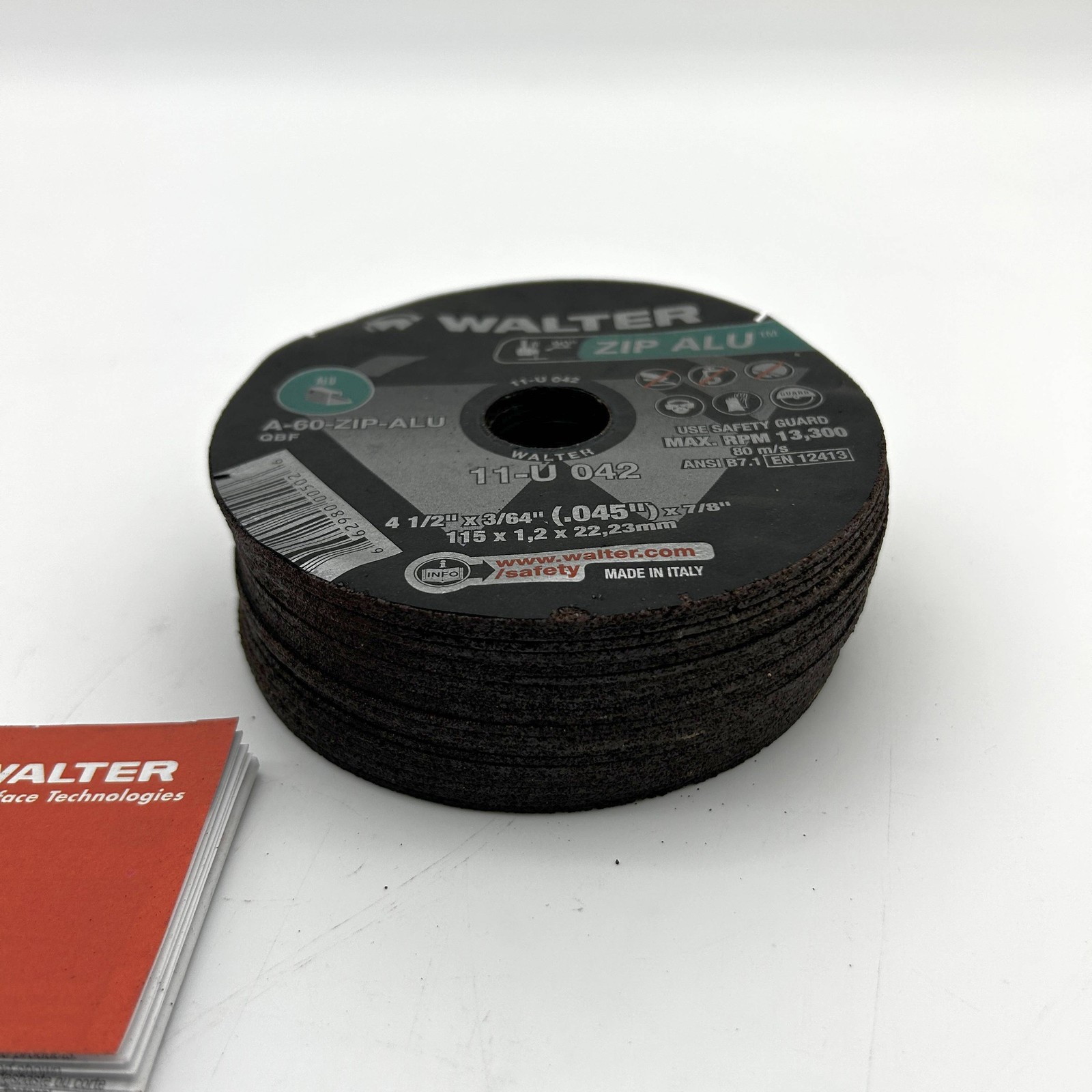 Walter 11U042 Cut Off Zip Wheel 4-1/2 x 3/64 x 7/8 Type 1 AO 60 Grit 25pk
