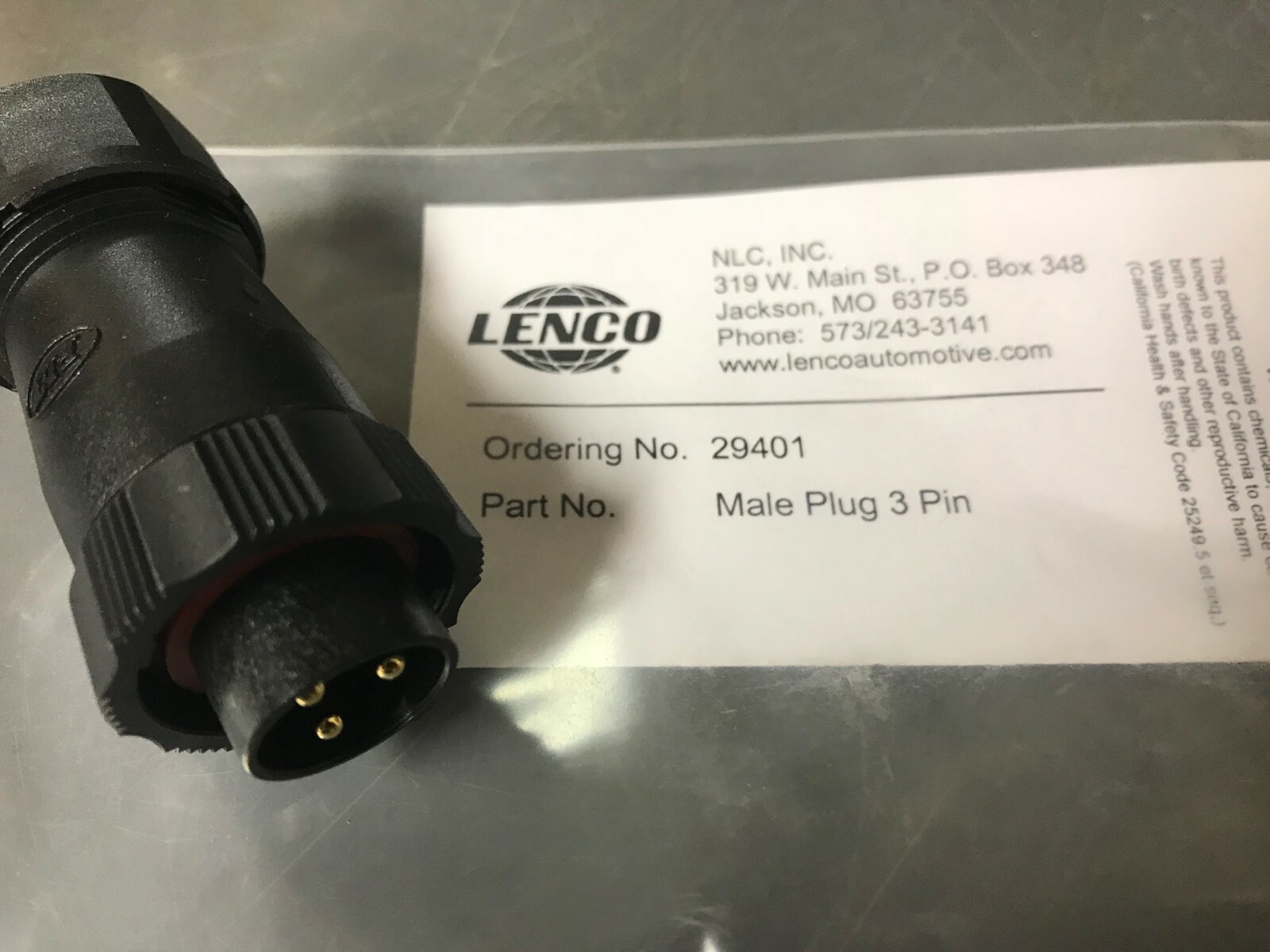 LENCO 29401 A-401 PLUG MALE 3 PIN CONTROL CORD