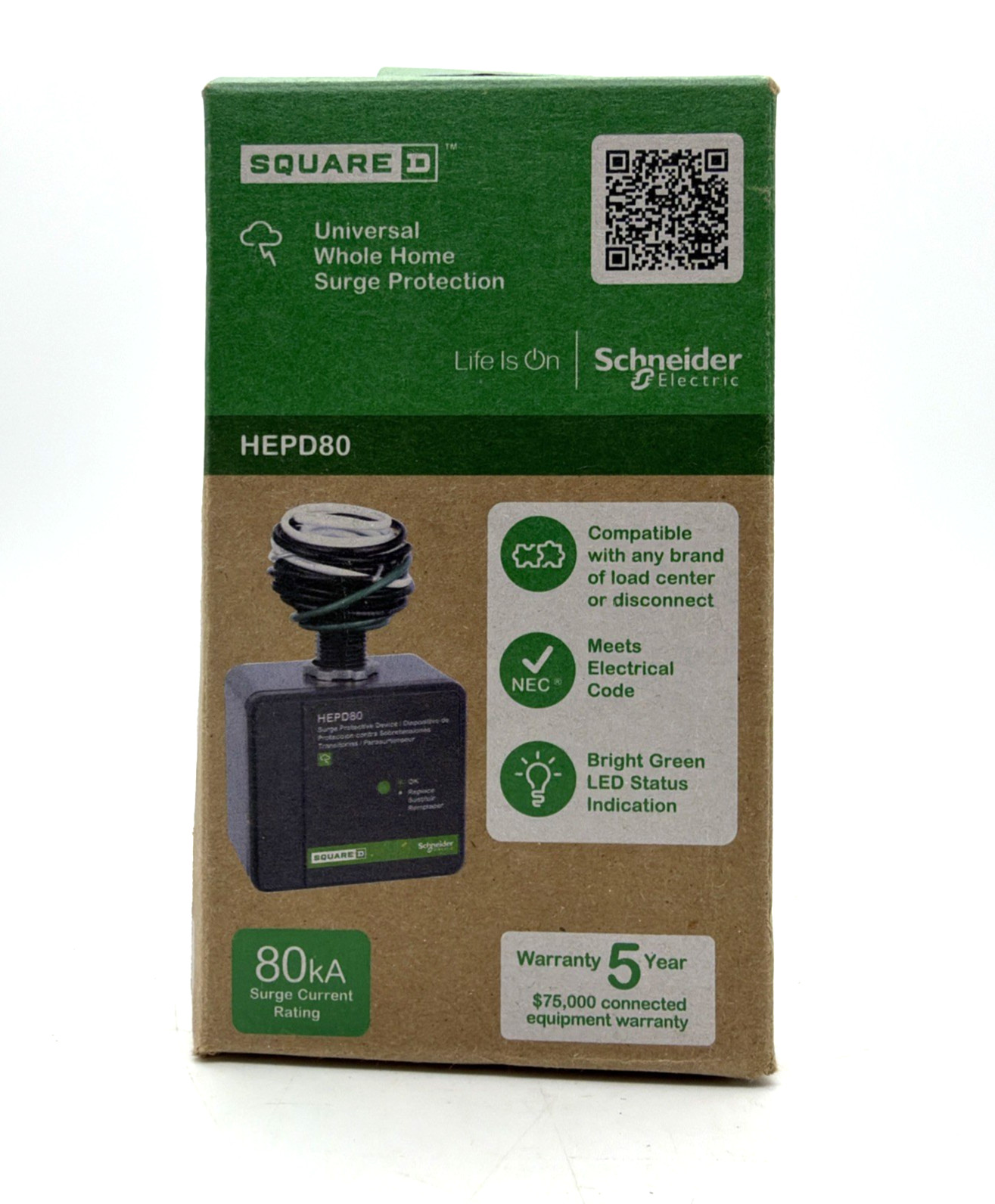 Square D HEPD80 80kA Whole Home Surge Protective Device SPD Type 1 120/240V NEW