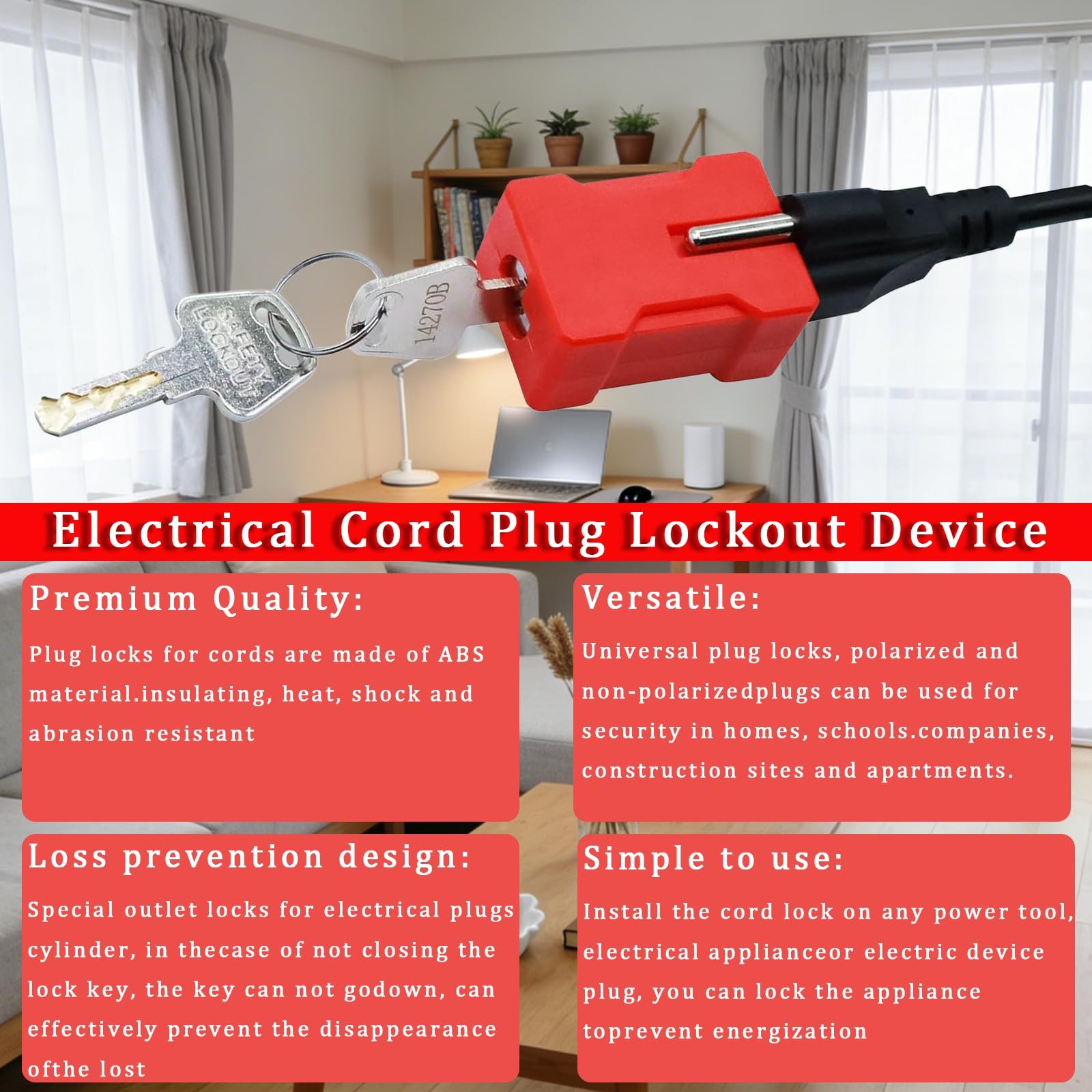 Plug Lock Electrical Cord Plug Lockout Device for Electrical Cord, 2 Pack Plu…